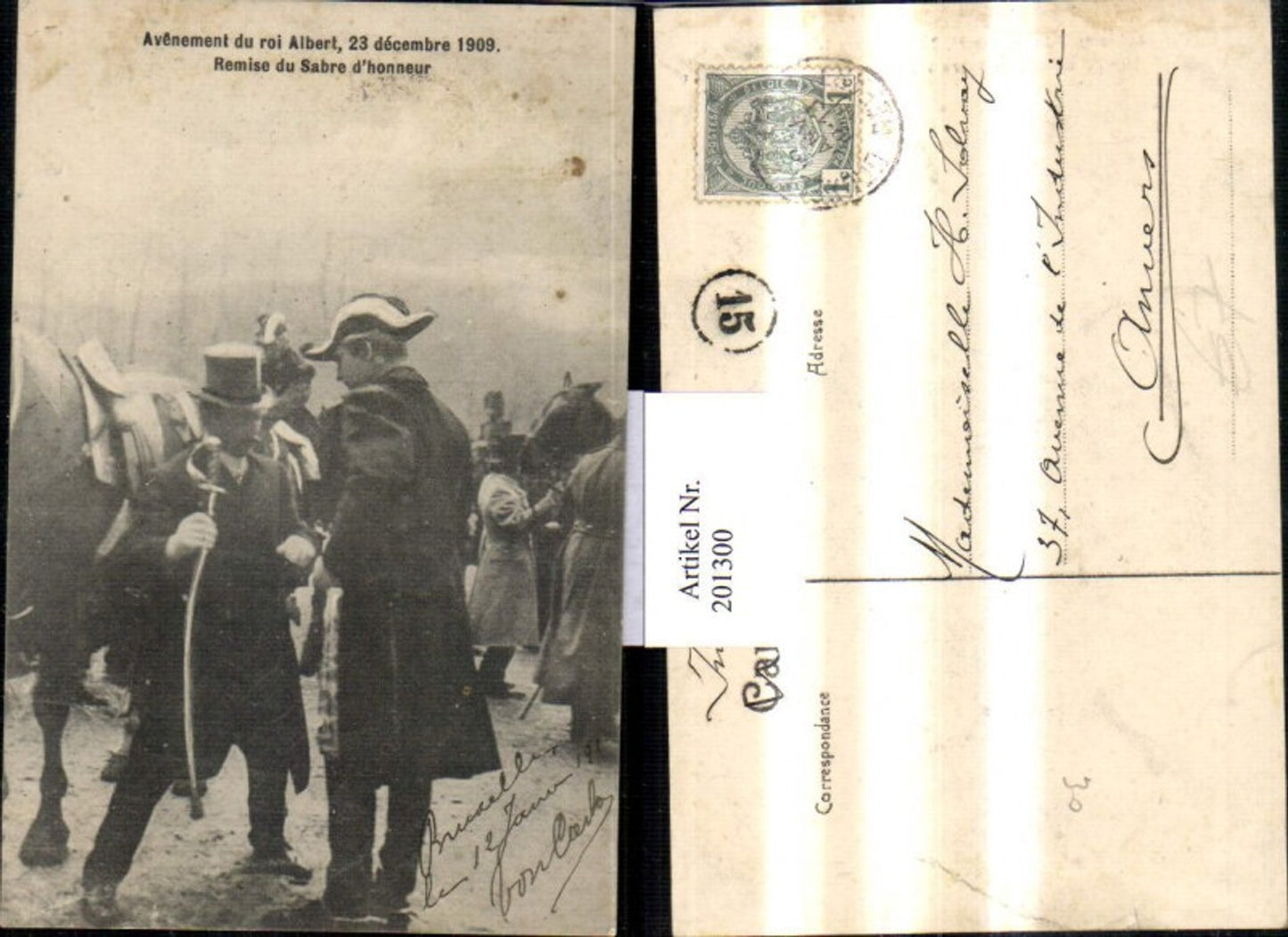201300,Avenement du roi Albert 1909 Remise du Sabre d'honneur Schwert Pferd