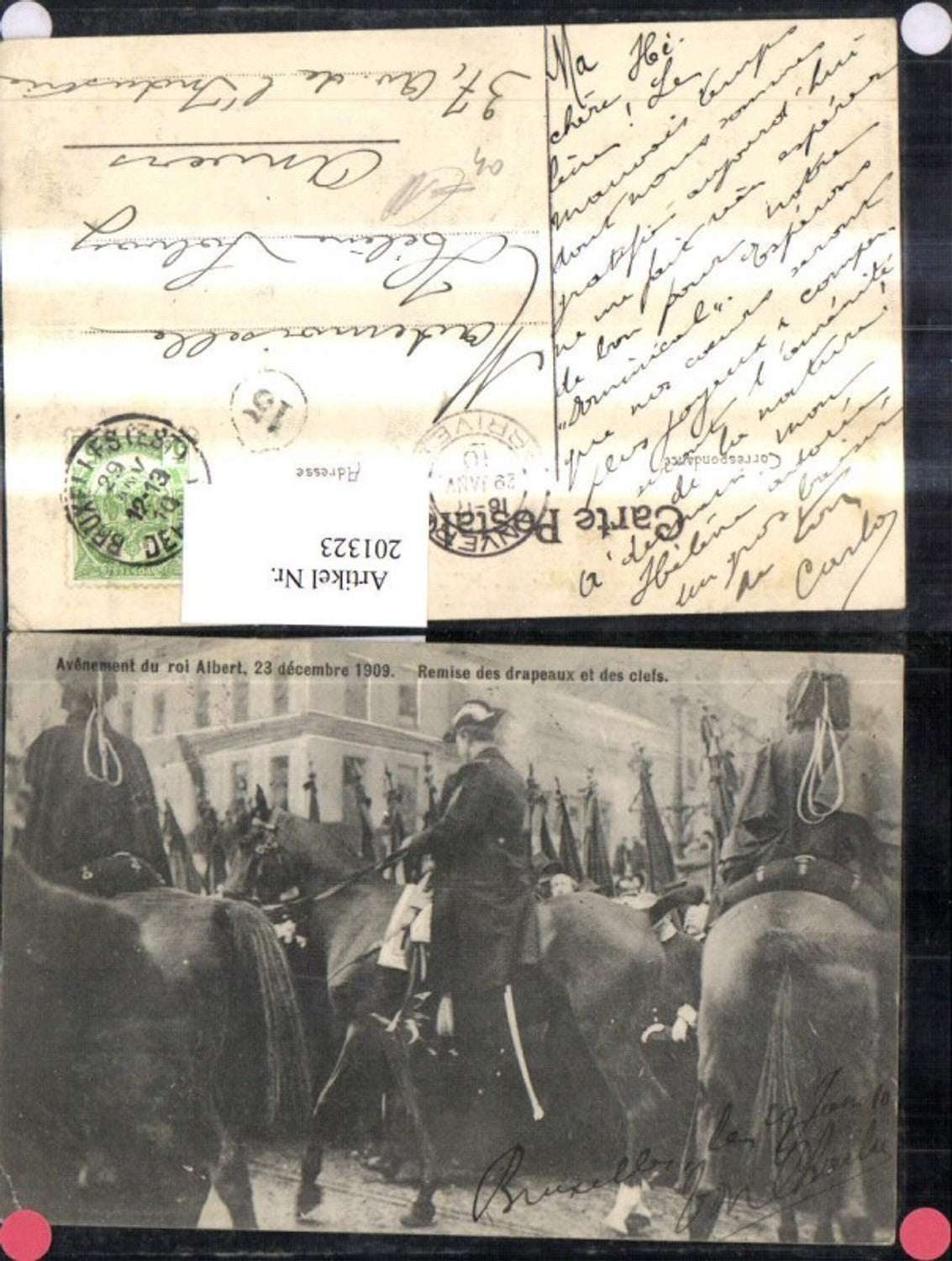 201323,Avenement du roi Albert 1909 Remise des drapeaux et des clefs Pferde Frankreich