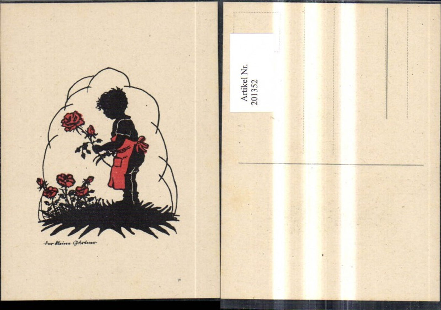 201352,Scherenschnitte Silhouette Kleiner Gärtner Kind Junge schneidet Rosen Blumen