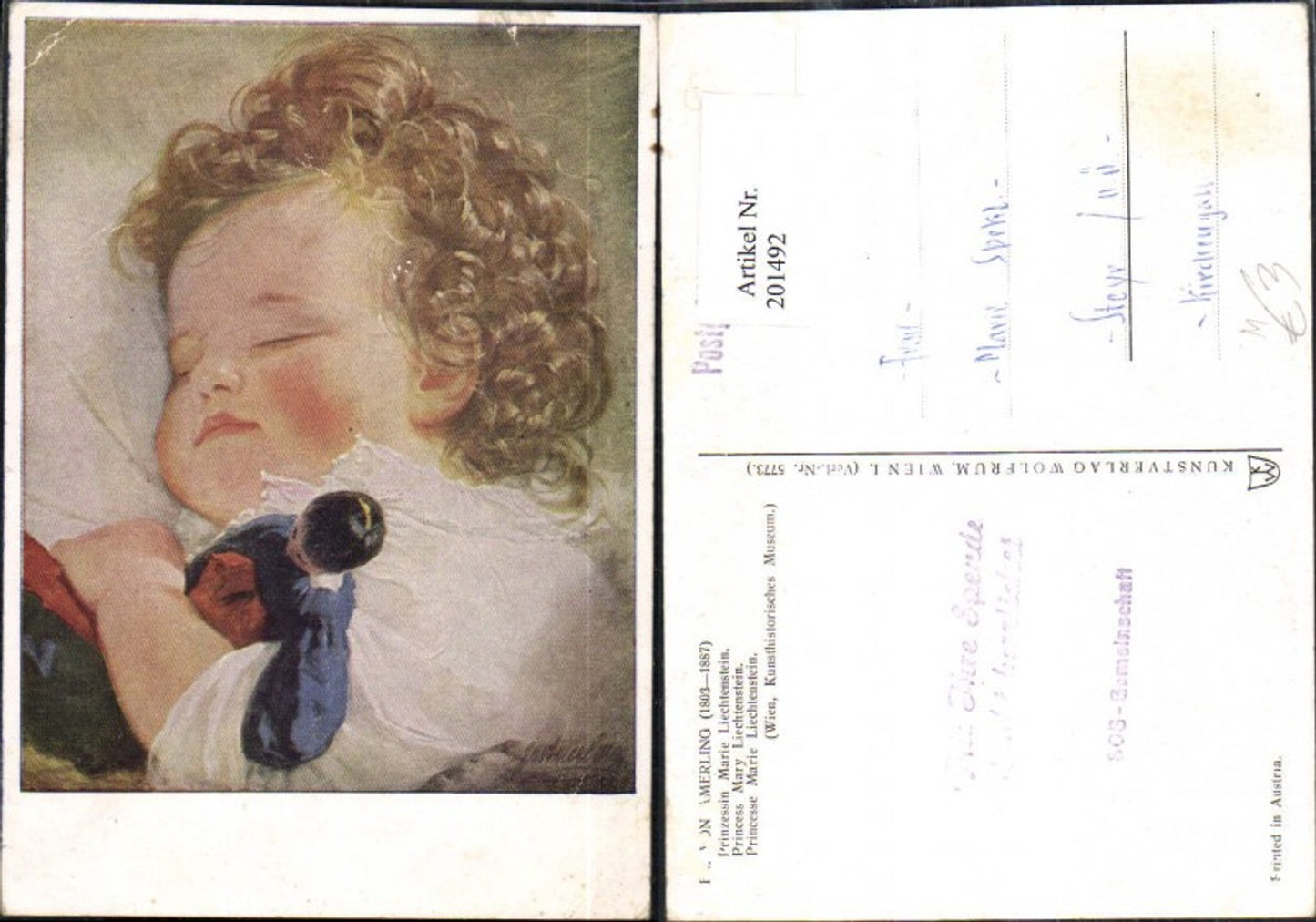 201492,Kind Kinder Spielzeug Mädchen m. Puppe schlafend Prinzessin Marie Liechtenstein