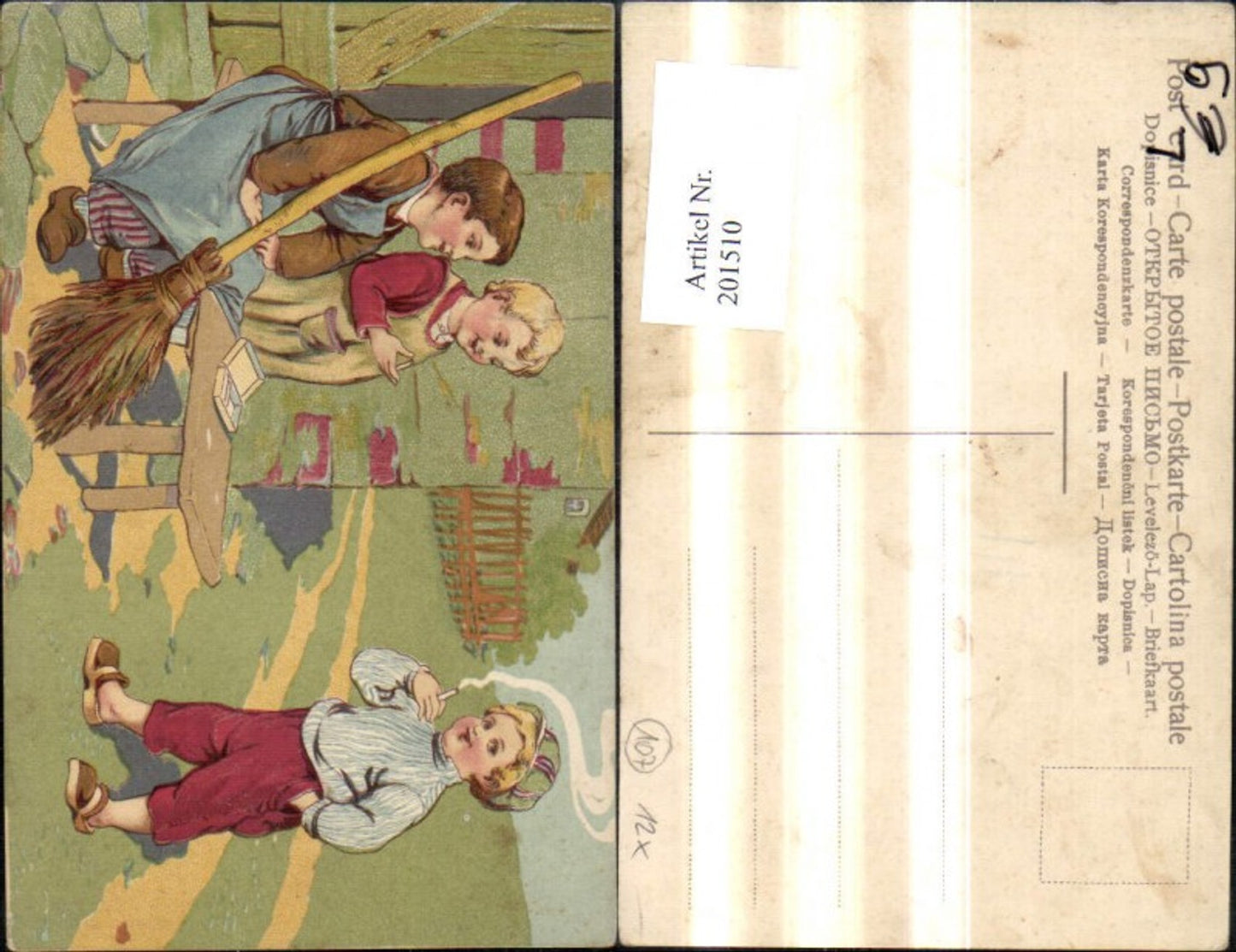 201510,Kind Kinder Litho Rauchen Jungen Zigarette Besen