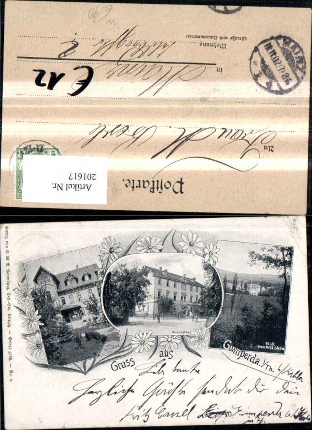 201617,Gruß aus Gumperda i. Thüringen Blick v. Wäldchen Neues Haus Villa Sonnefeld Mehrbildkarte