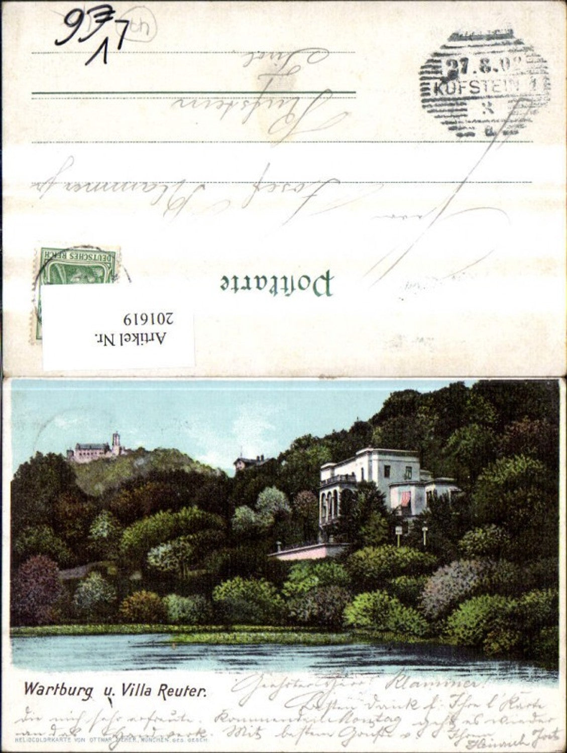 201619, Litho AK Thüringen Wartburg u. Villa Reuter pub Ottmar Zieher