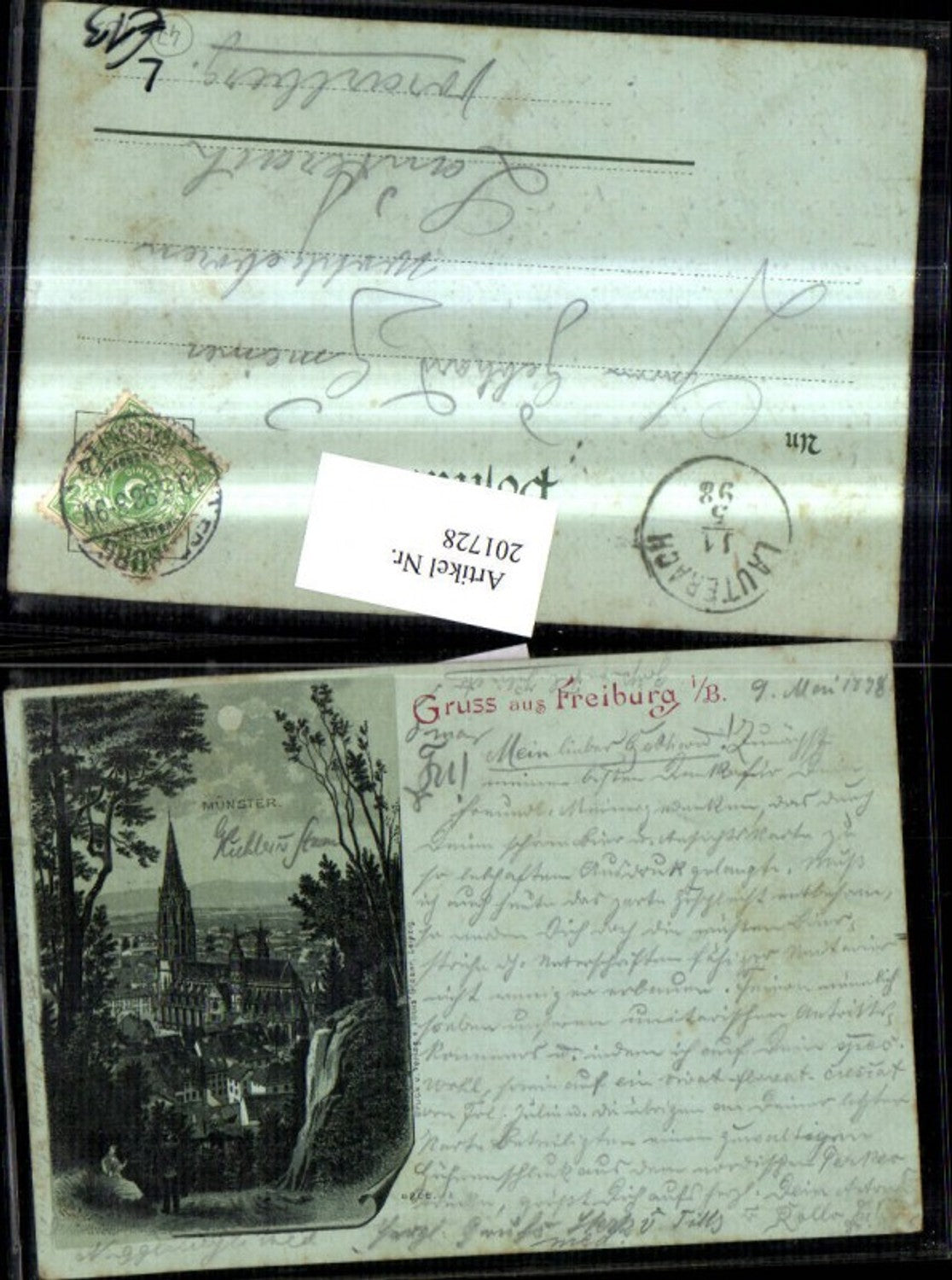 201728,Mond Litho AK Gruß aus Freiburg im Breisgau Teilansicht Münster Kirche
