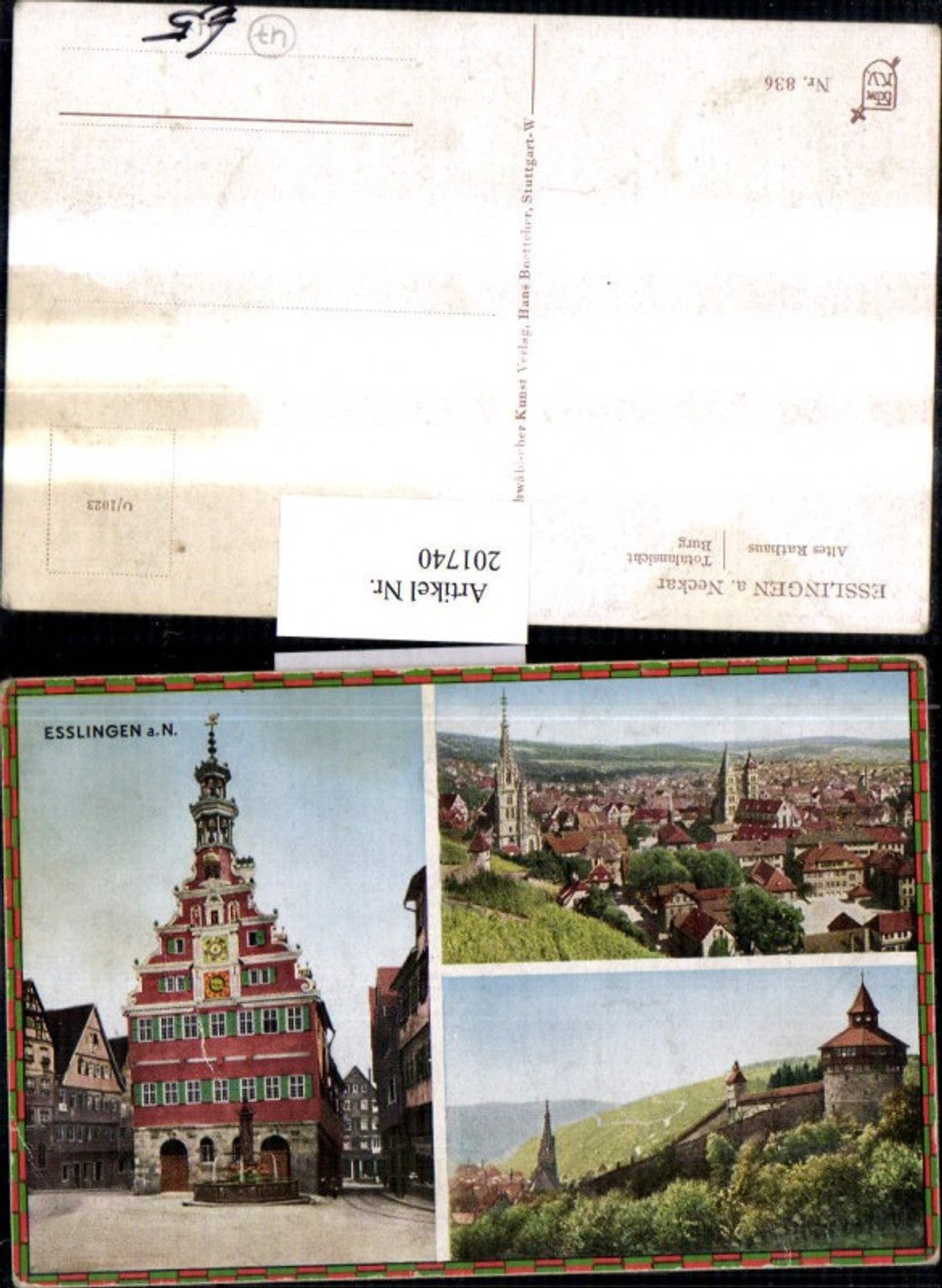 201740,Esslingen a. Neckar Totale Turm Mauer Brunnen Mehrbildkarte
