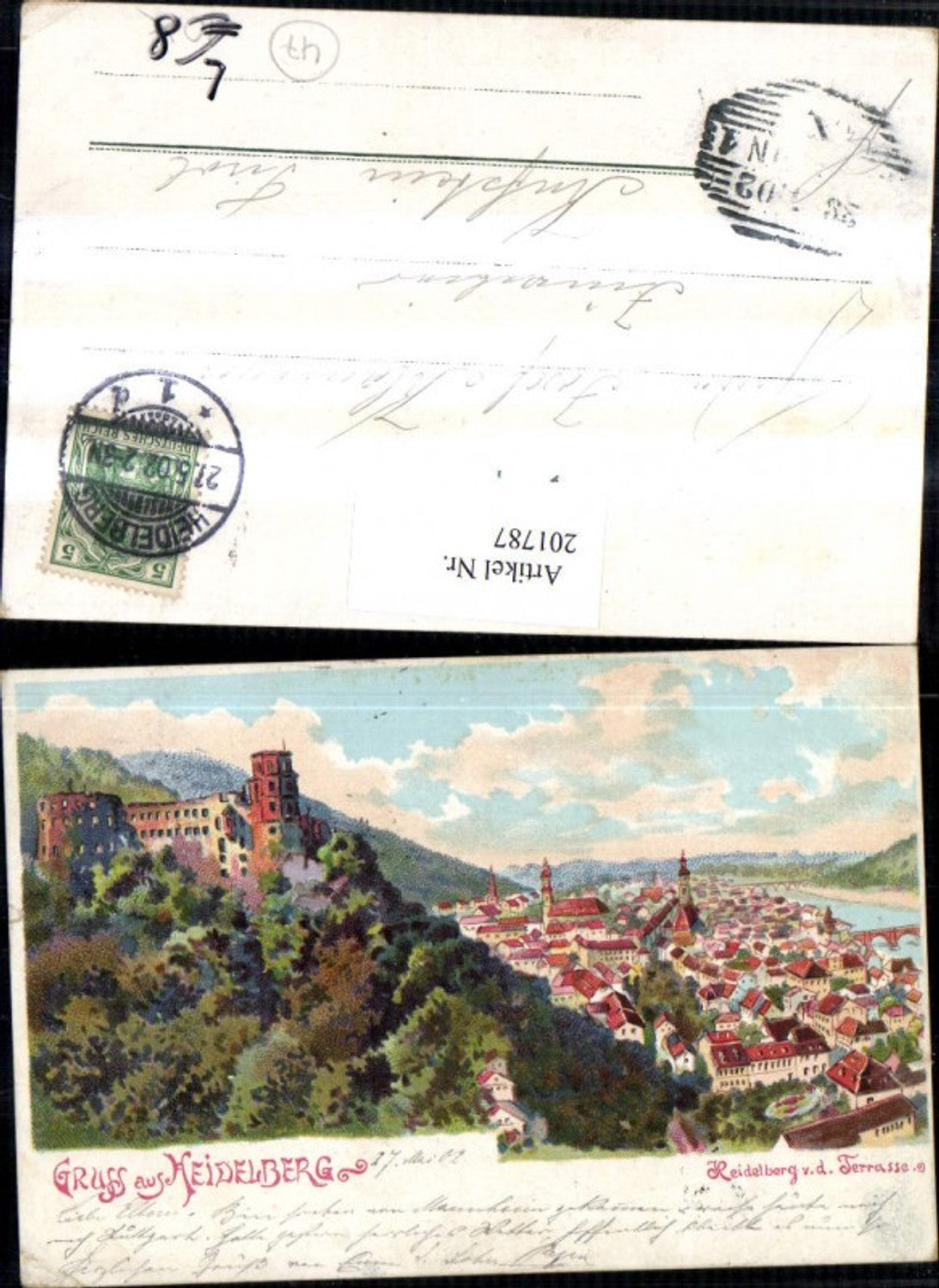 201787,Litho AK Gruß aus Heidelberg Totale v. d. Terrasse Burg