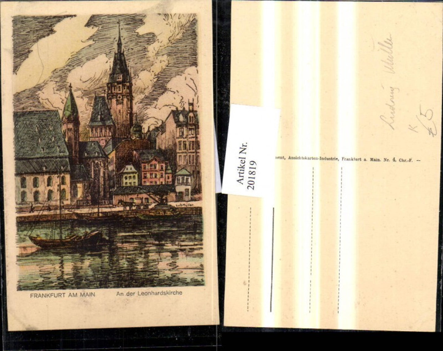 201819,Künstler AK Ludwig Müller Frankfrut am Main An d. Leonhardskirche Kirche