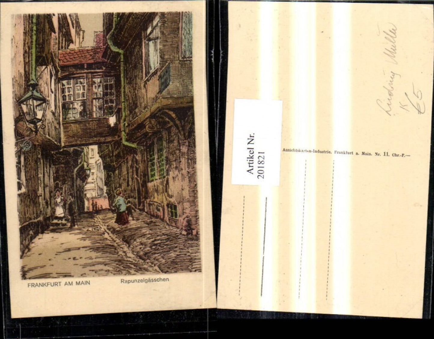 201821,Künstler AK Ludwig Müller Frankfurt am Main Rapunzelgässchen Straßenansicht