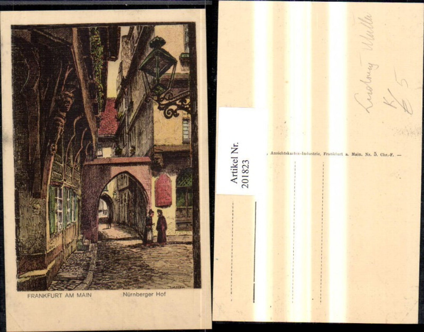201823,Künstler AK Ludwig Müller Frankfurt am Main Nürnberge Hof Straßenansicht