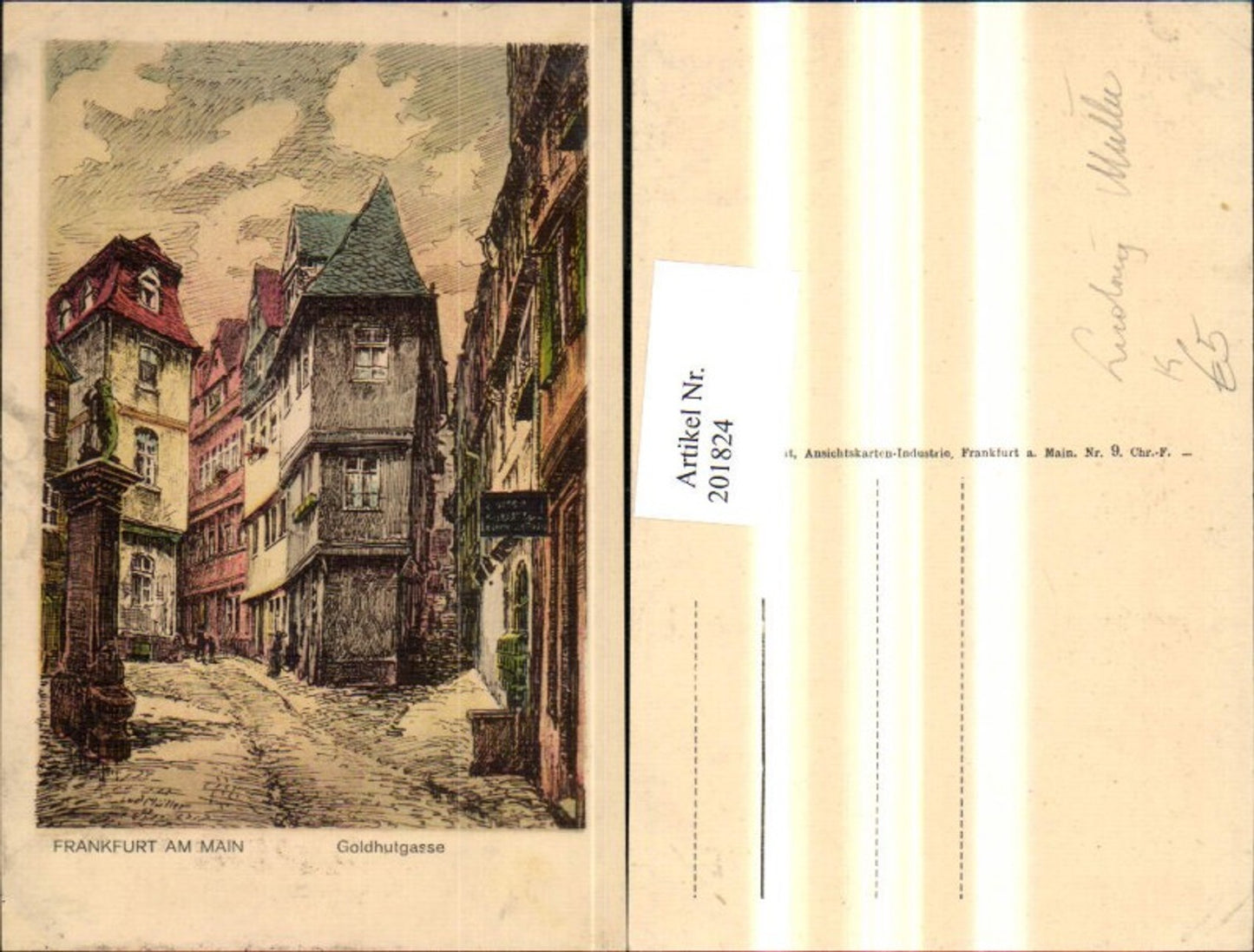 201824,Künstler AK Ludwig Müller Frankfurt am Main Goldhutgasse Straßenansicht