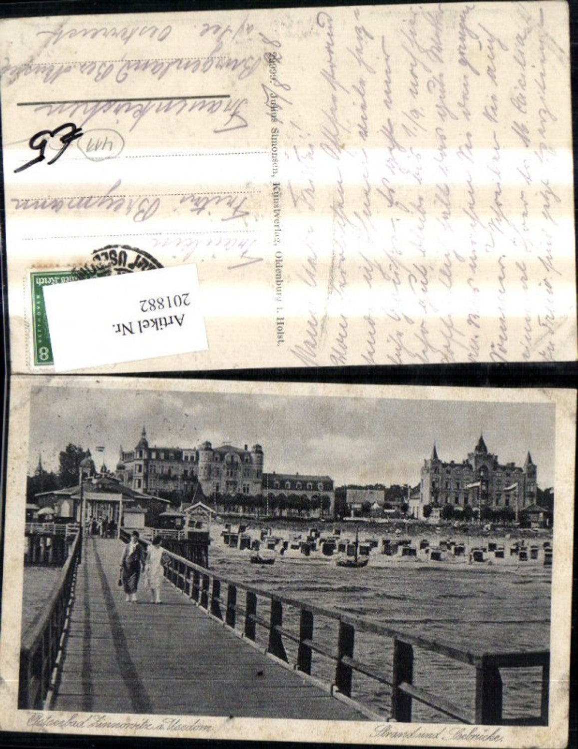 201882,Ostseebad Zinnowitz a. Usedom Strand u. Seebrücke Strandkorb