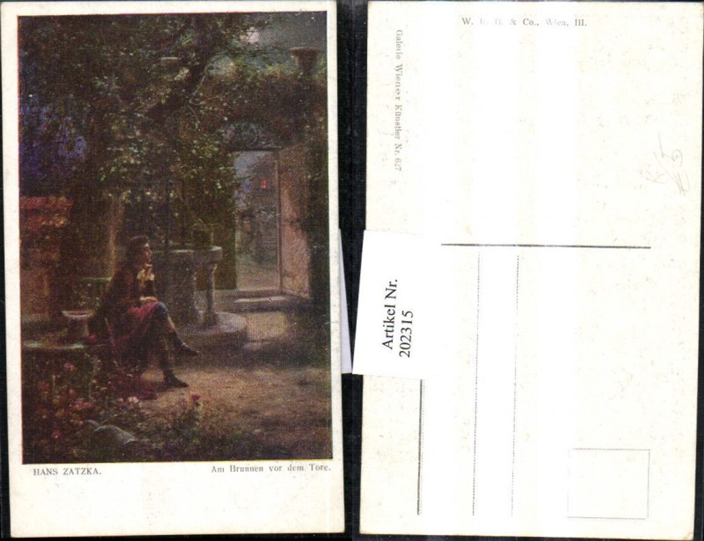 202315,Künstler AK Hans Zatzka Am Brunnen v. d. Tore Mann Tür