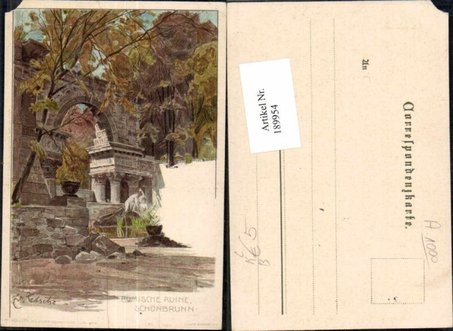 189954,Künstler Litho E. Zetsche Wien Hietzing 13 Schönbrunn Römische Ruine pub Aquarellisten Nr 7