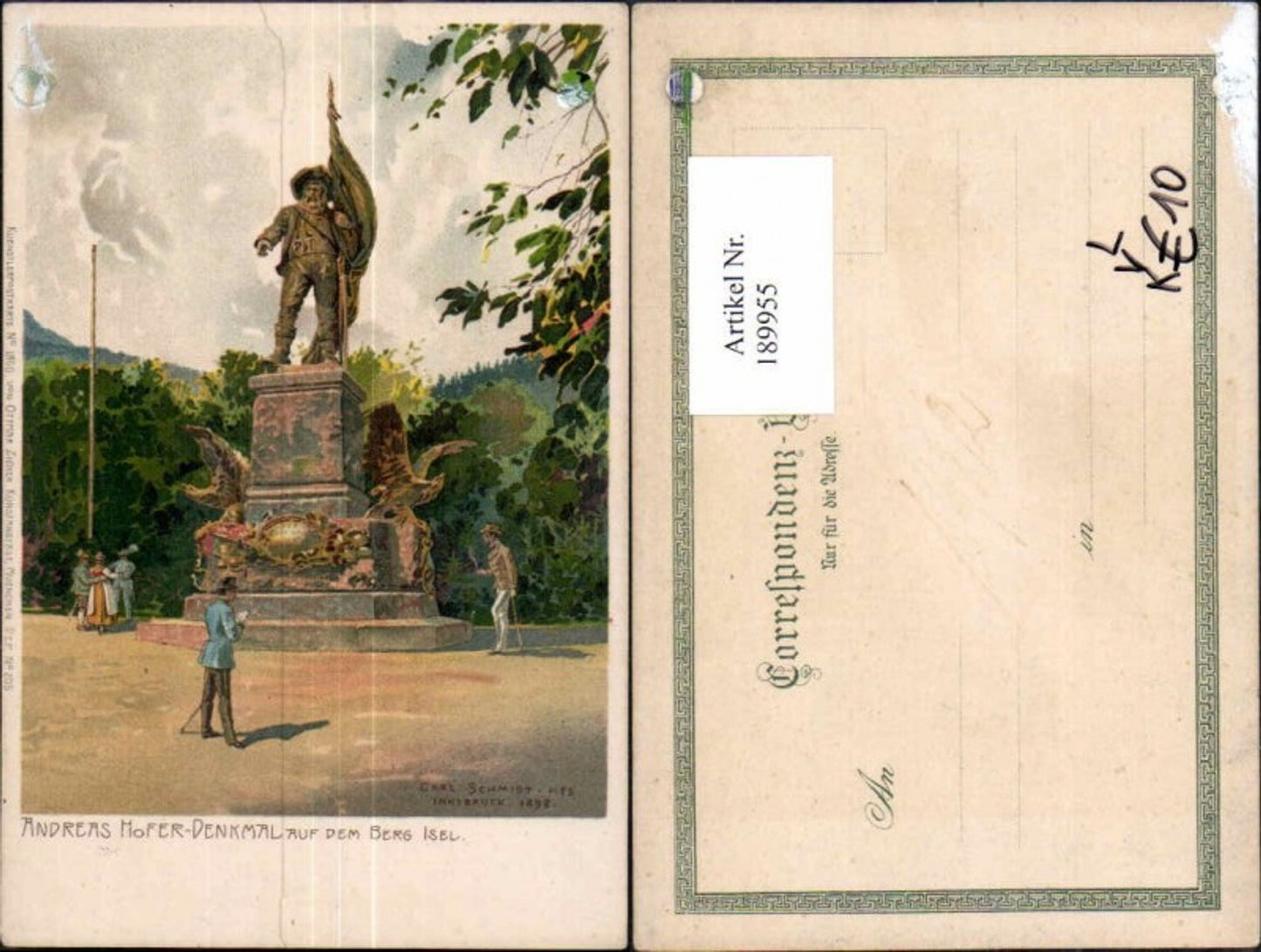 189955,Künstler Litho Carl Schmidt Innsbruck Berg Isel Andreas Hofer Denkmal pub Zieher 1960