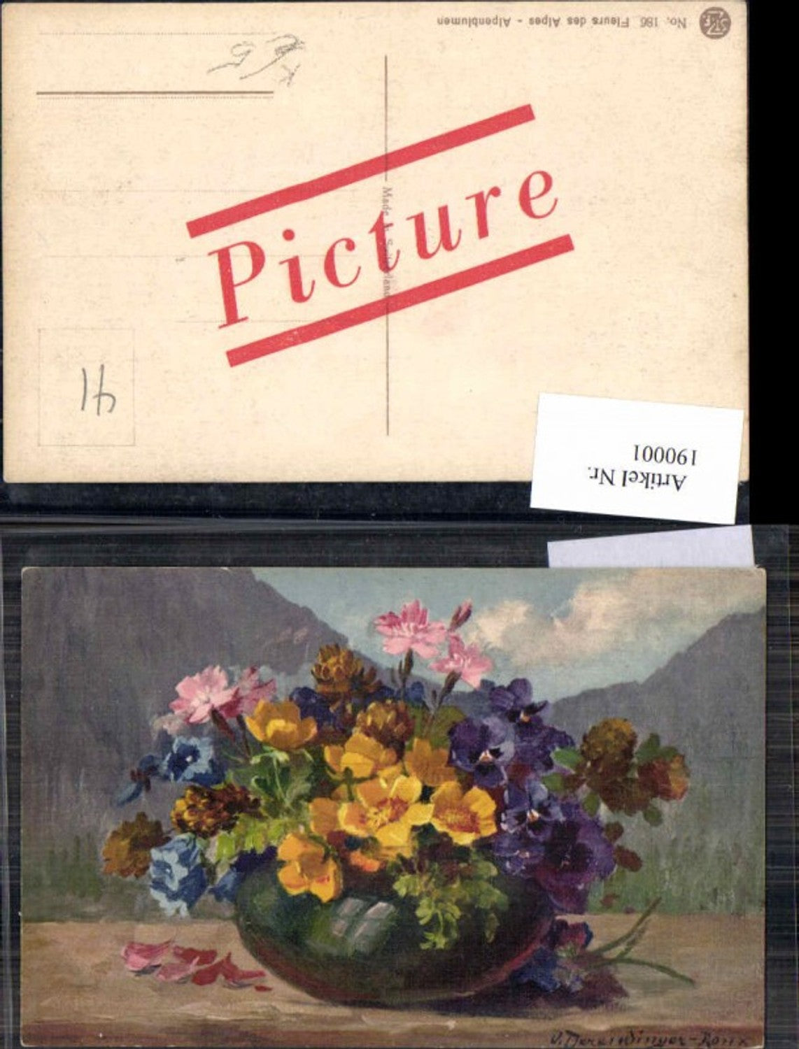 190001,Künstler AK D. Derendinger Roux Blumen Stillleben