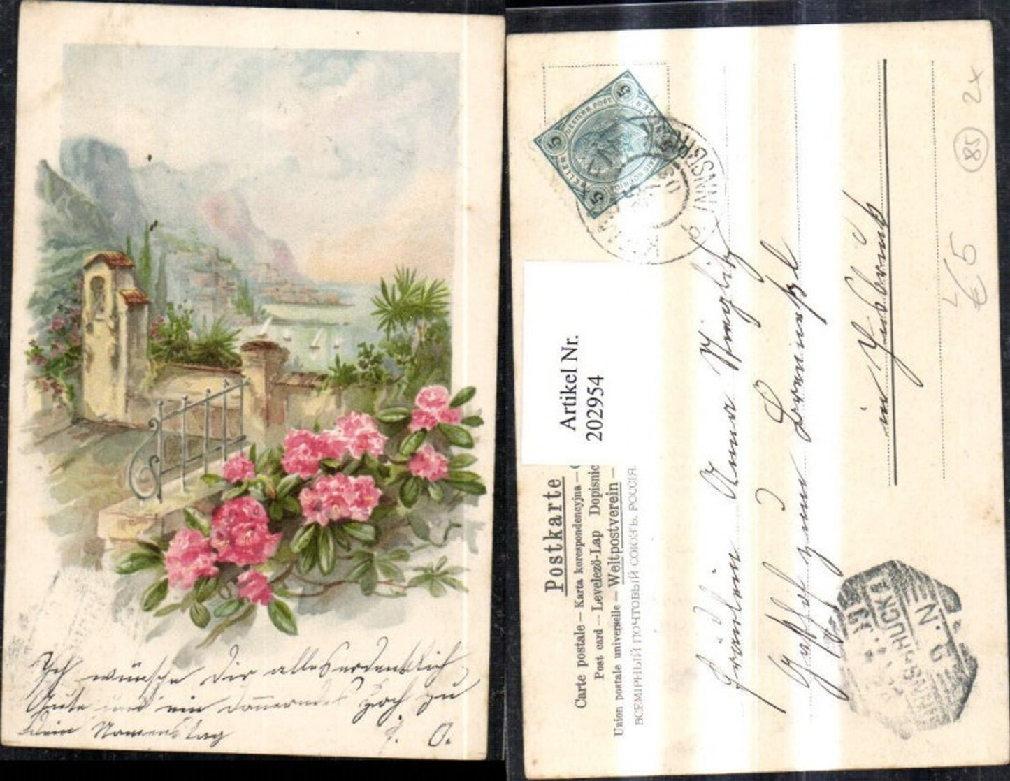 202954,Litho AK Glückwunsch Landschaft Blumen