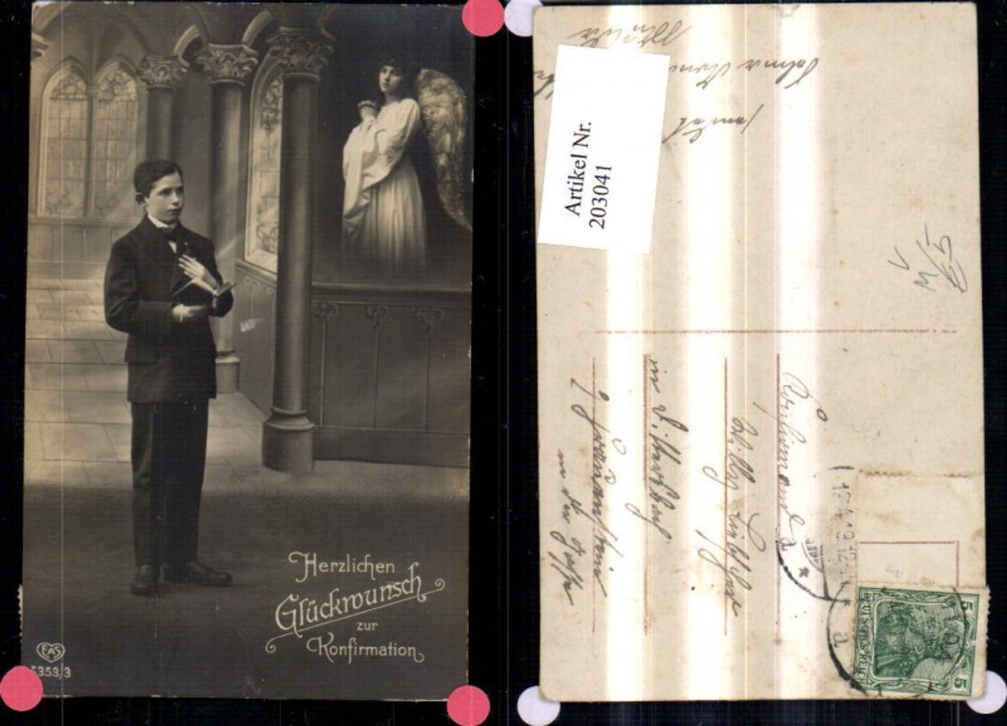 203041,Konfirmation Junge Bub m. Bibel Engel i. Hintergrund pub EAS 5353/3