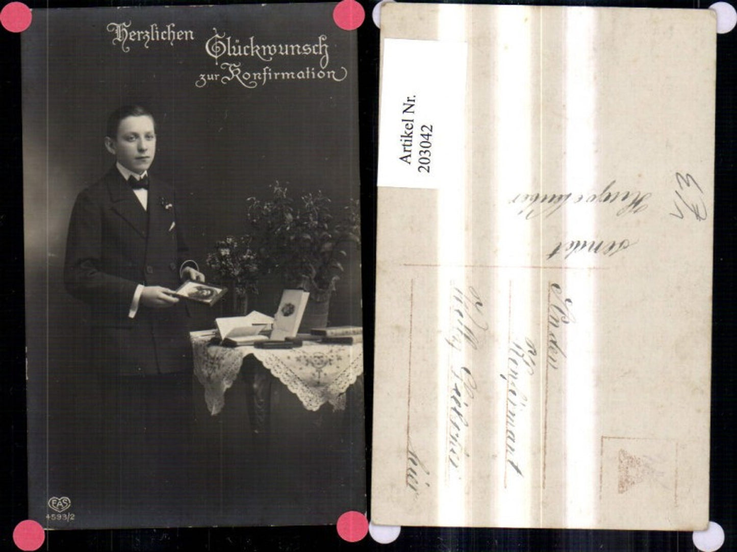 203042, Confirmation Boy b. Table Book Picture Flowers pub EAS 4593/2