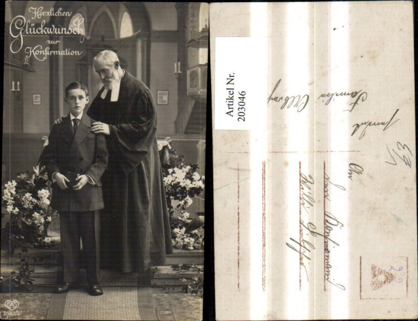 203046,Konfirmation Junge Bub m. Priester Pfarrer i. Kirche Herzlichen Glückwunsch pub EAS 5137/2