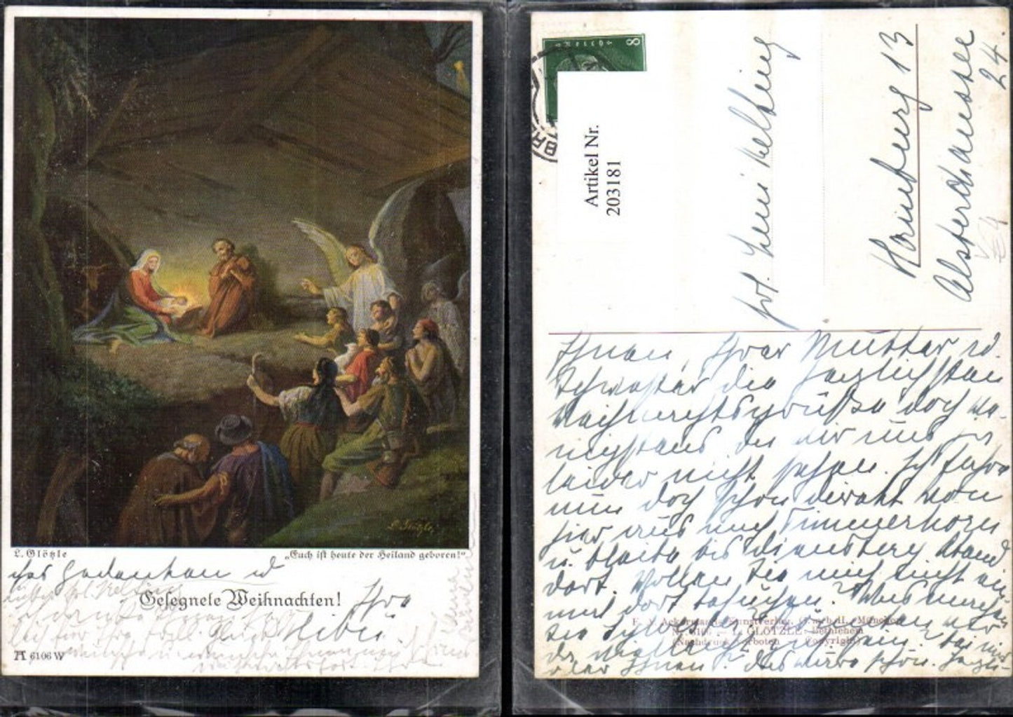 203181, Christmas Artist Ak L. Glötzle To you is born this day the Savior pub FA Ackermann 6106