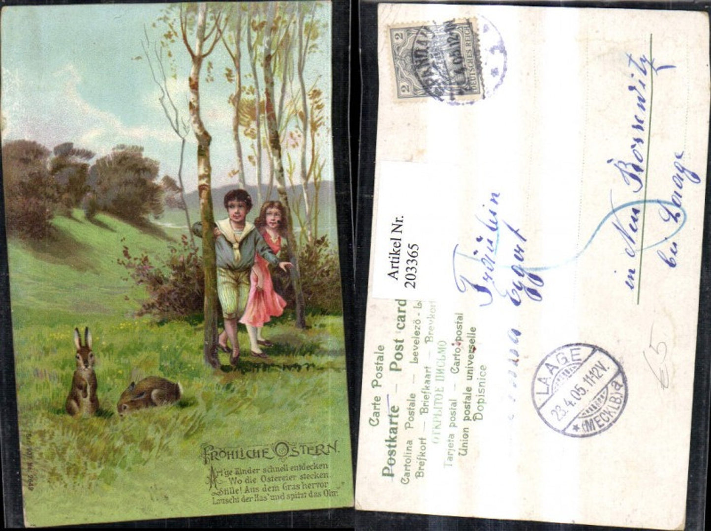 203365, Easter Children Rabbits Landscape