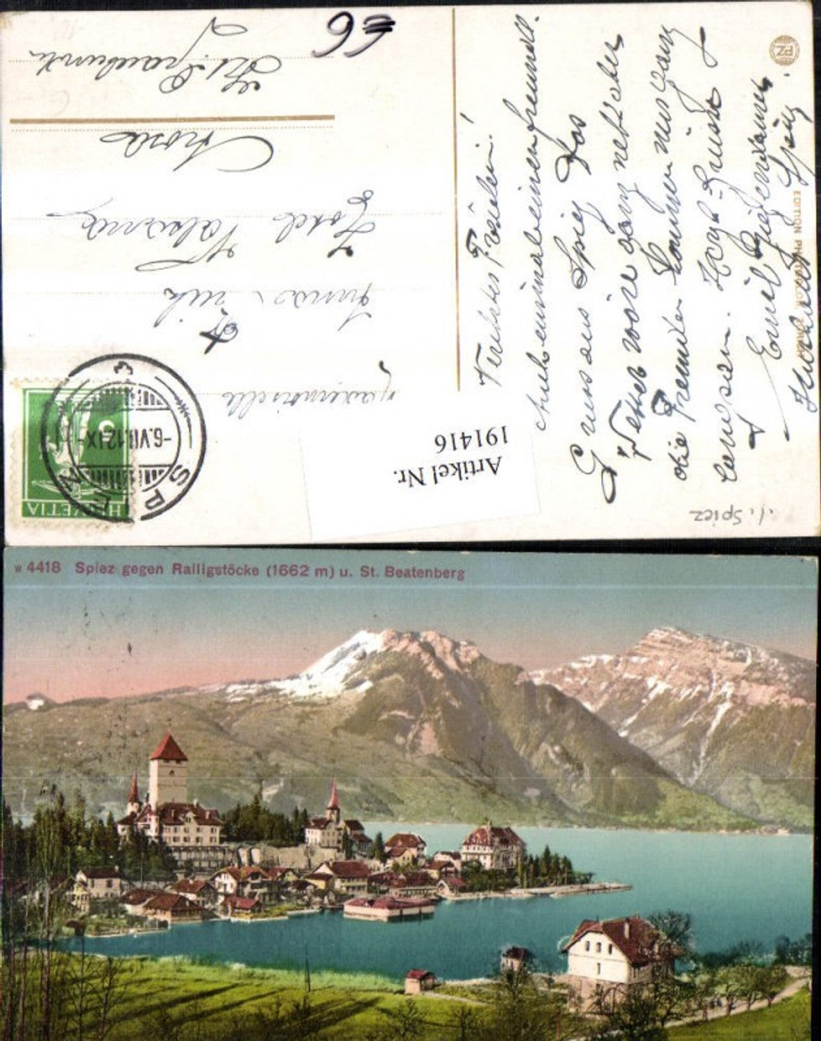 191416,Spiez Totale geg. Ralligstöcke u. St. Beatenberg Schloss Burg Kt Bern