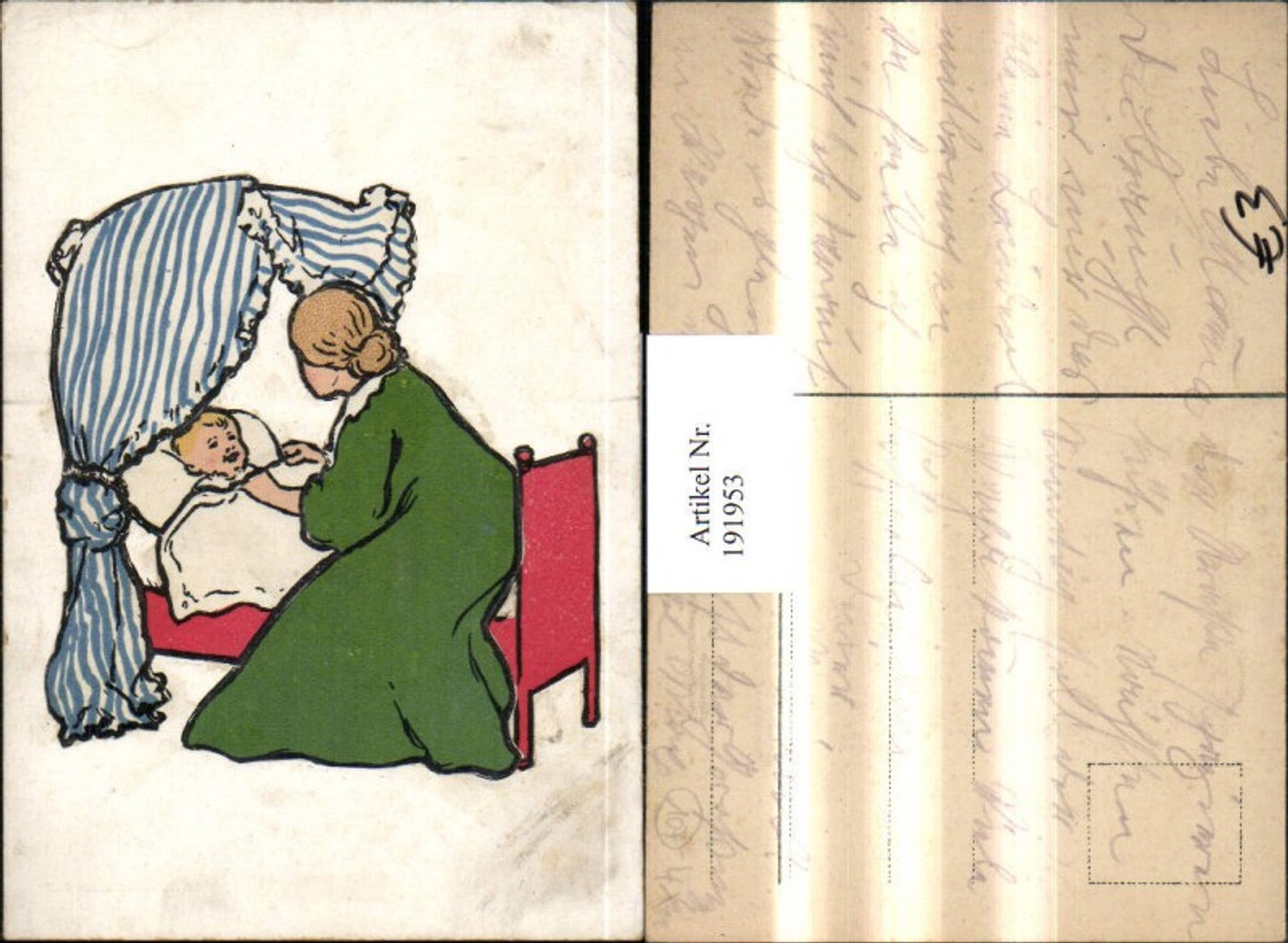 191953,Künstler AK Frau Mutter deckt Kind m. Decke zu
