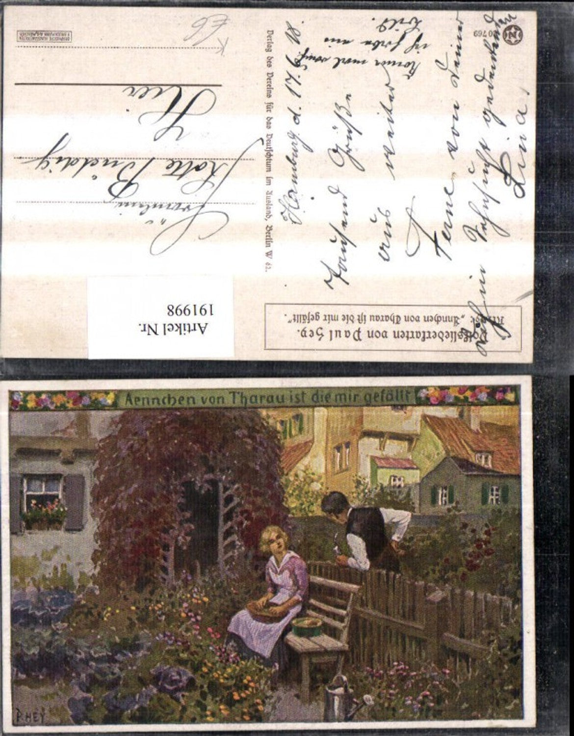 191998, Artist AK Paul Hey Folk Song Cards 49 Woman from Tharau Man with Pipe pub Association of Germans Abroad VDA Novoli