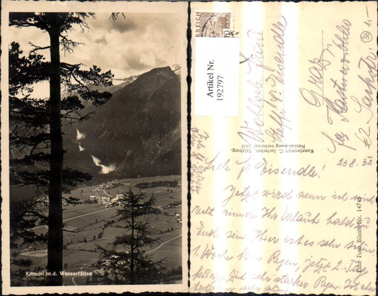 192797,Krimml m. d. Wasserfällen Wasserfall Foto Ak