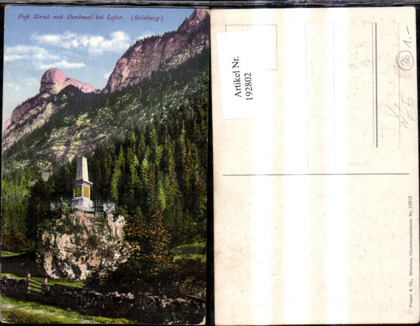 192802,Paß Strub m. Denkmal b. Lofer pub Purger Co 10919