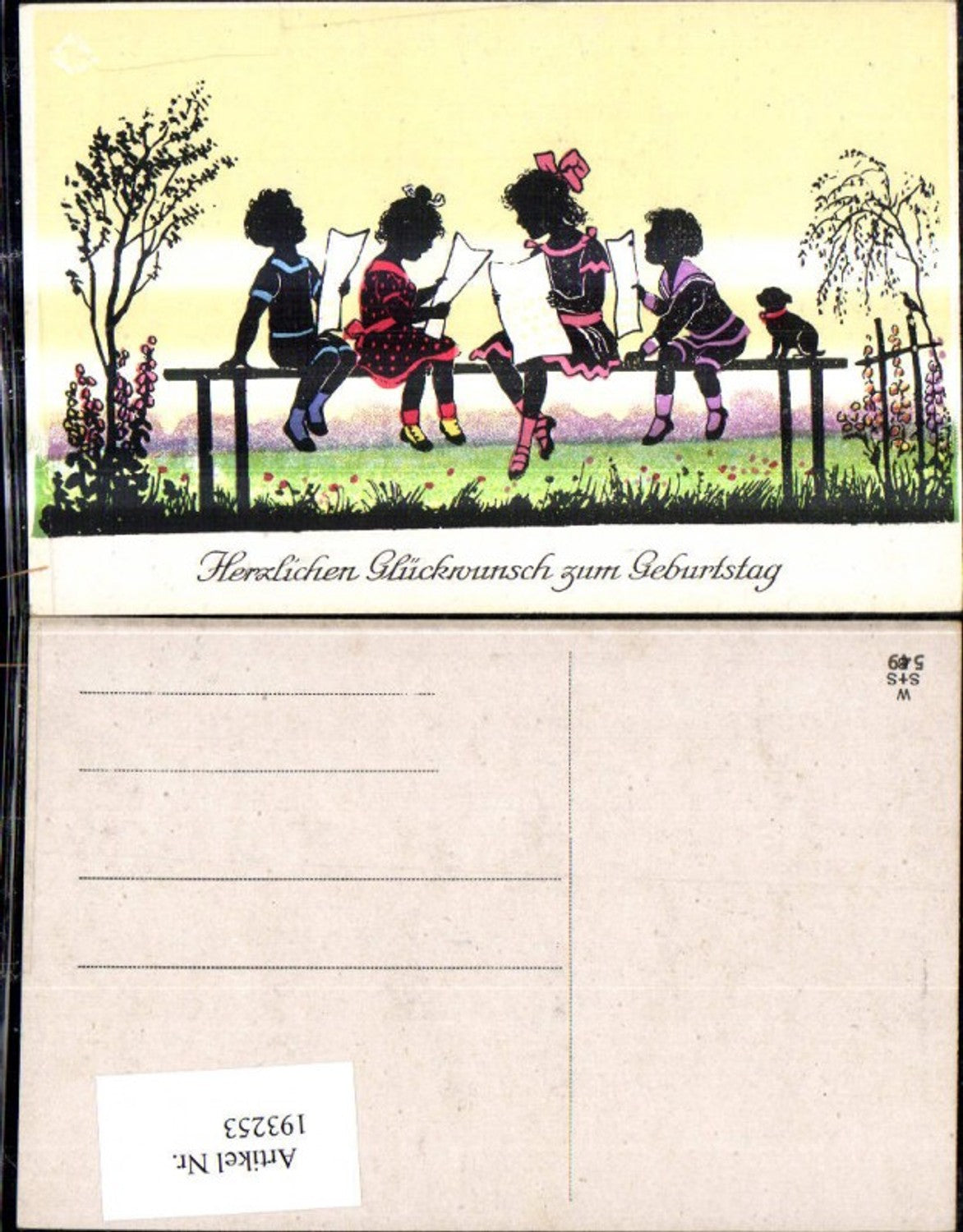 193253,Künstler Ak F. Kaskeline Scherenschnitt Silhouette Kinder b. Singen Notenblätter Blatt Papier Hund Namenstag