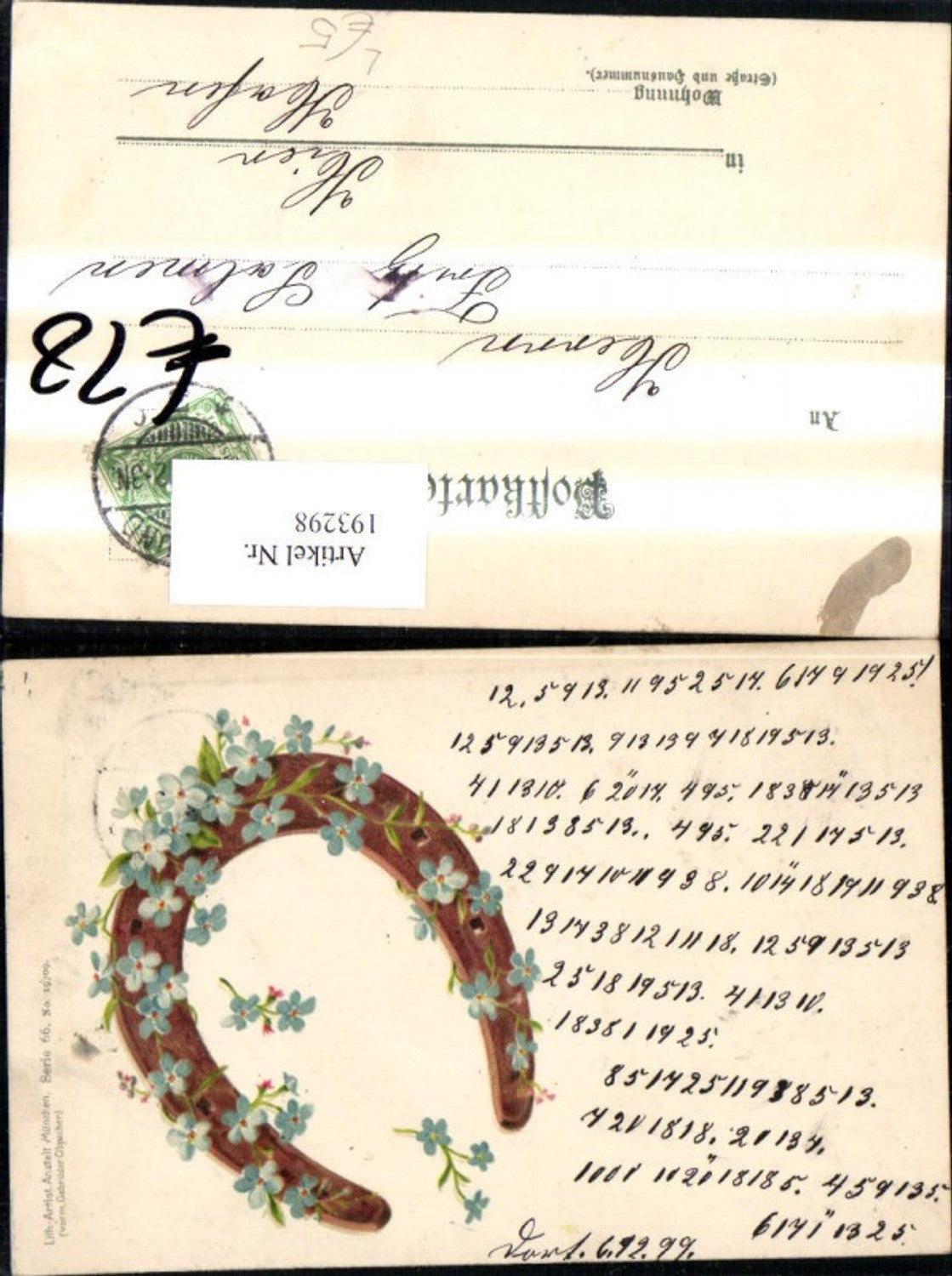193298,Künstler Litho Hufeisen Blumen pub Obpacher