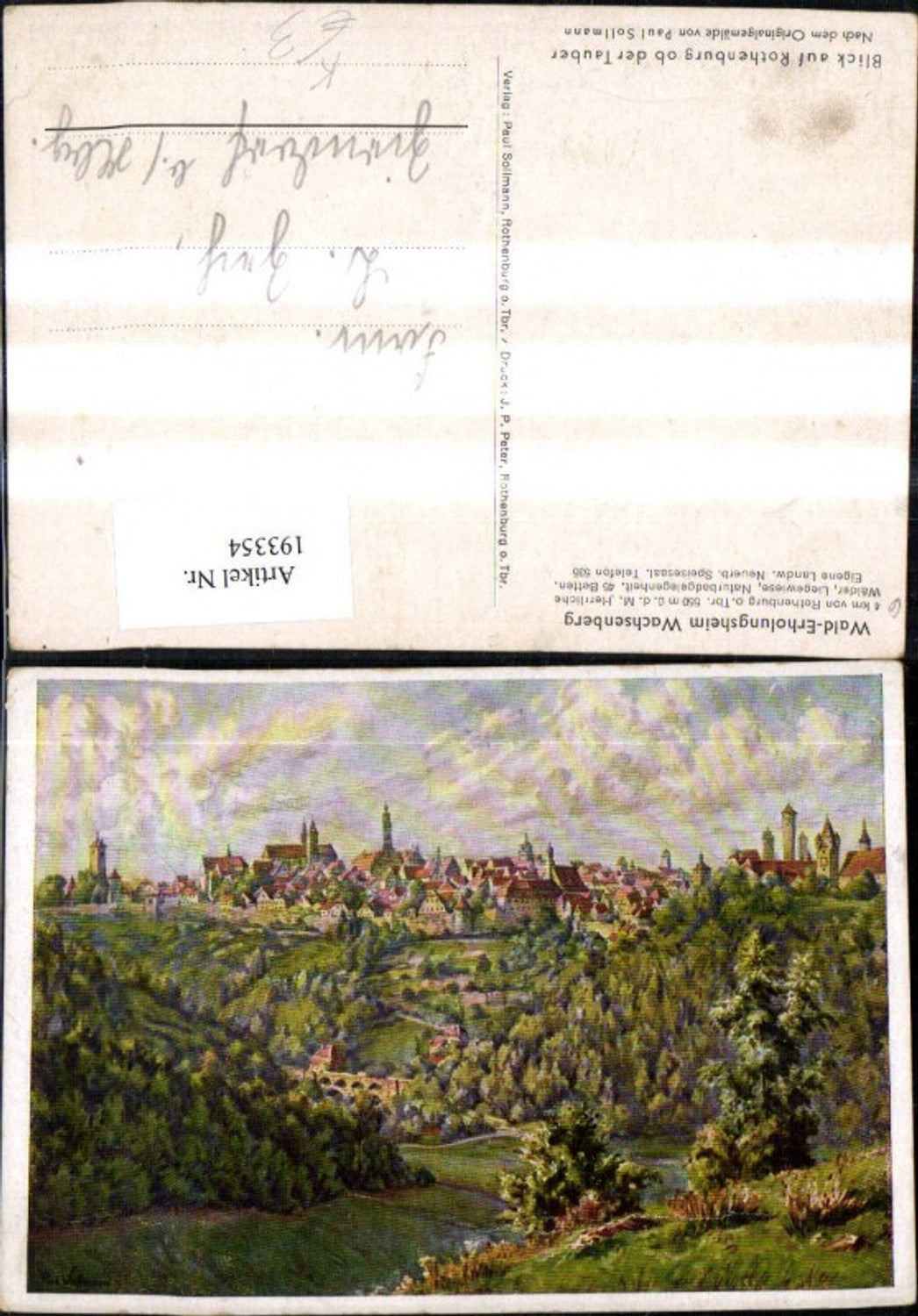 193354,Künstler Ak Paul Sollmann Blick v. Rothenburg o. d. Tauber