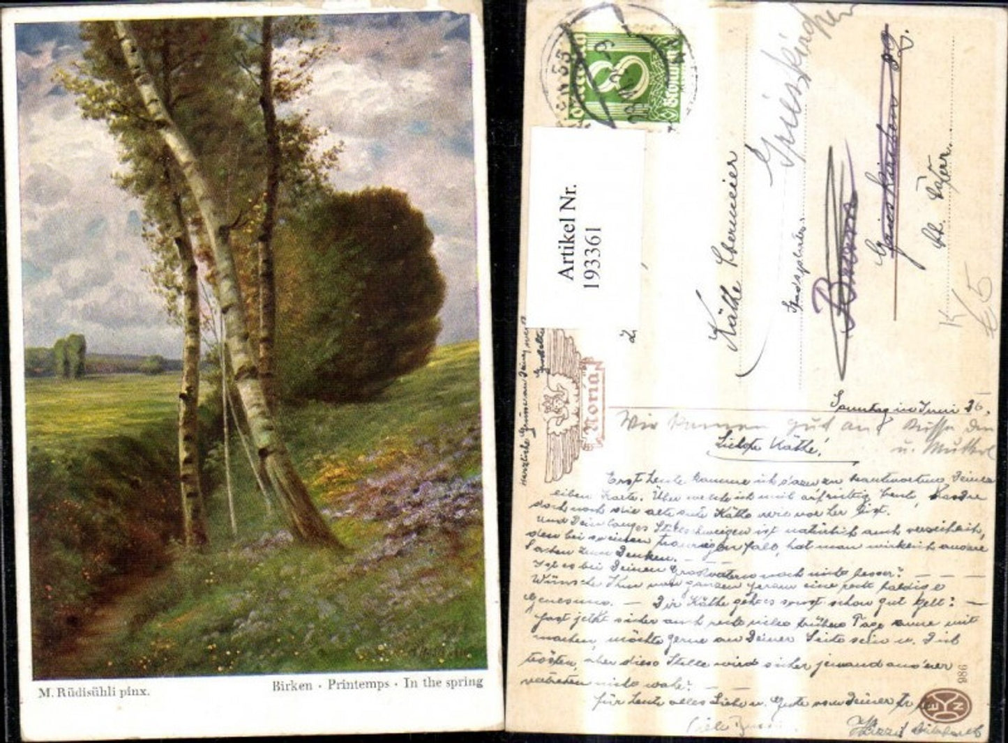 193361,Künstler Ak M. Rühisühli Birken In the Spring