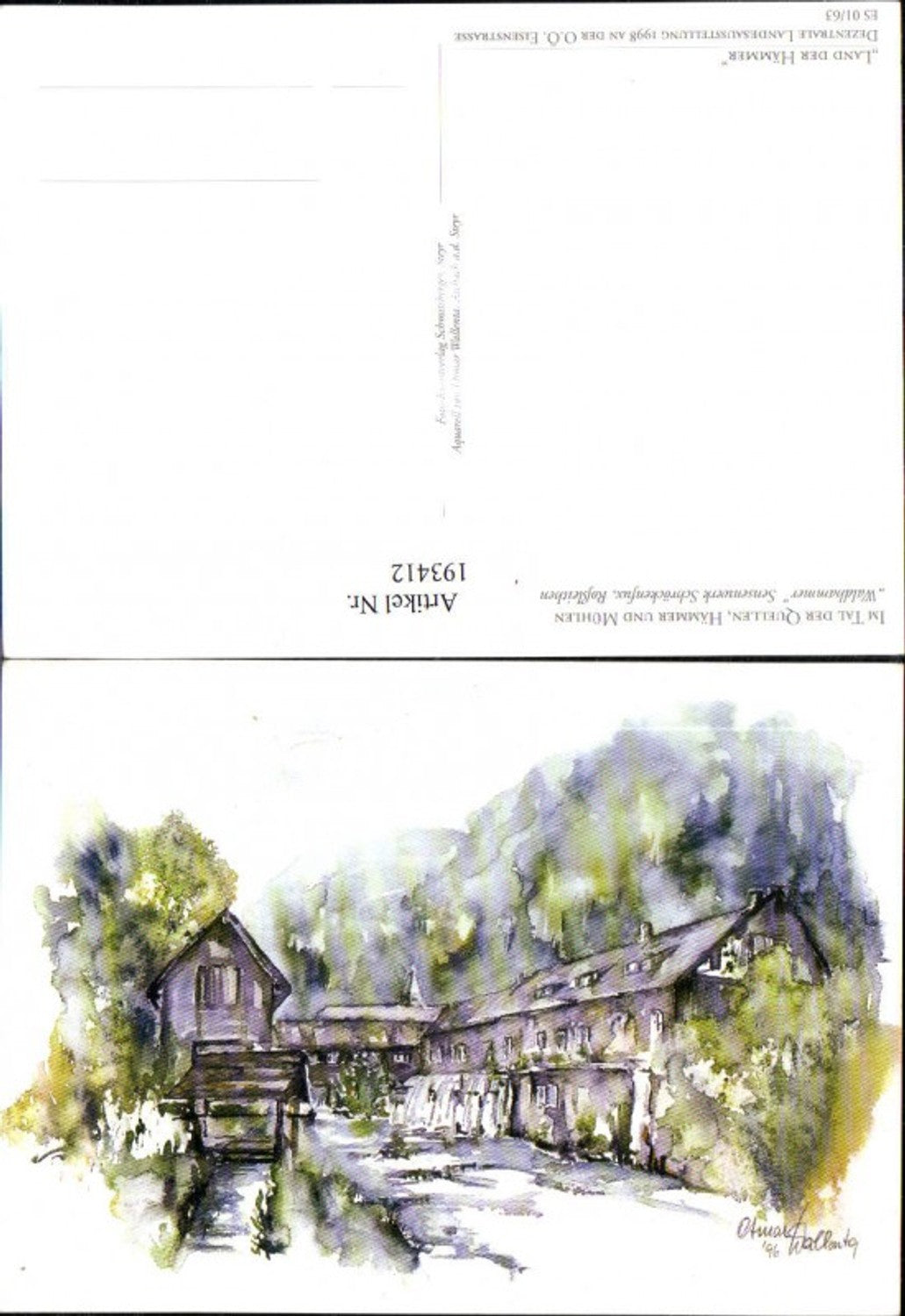 193412,Künstler AK Ottmar Wallenta Roßleithen Sensenwerk Schröckenfux „Waldhammer“ Mühle