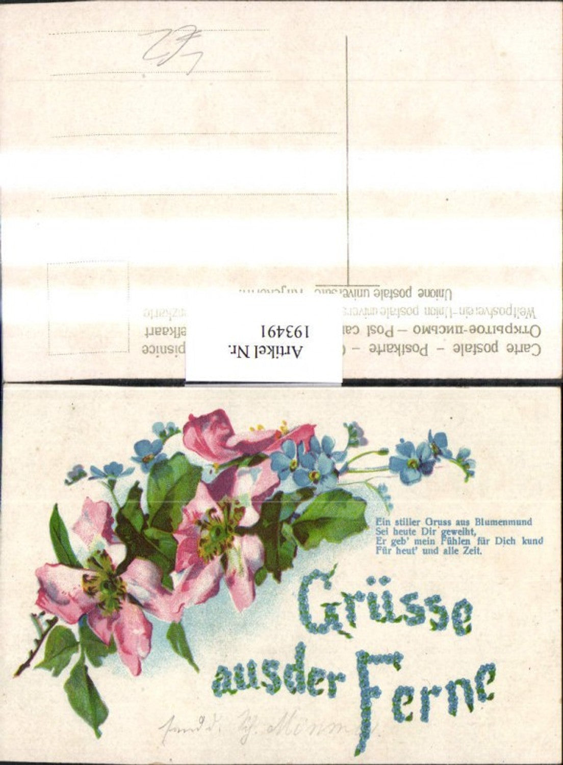 193491,Litho AK „Grüße aus der Ferne“ Blumen Zweige Spruch Gedicht