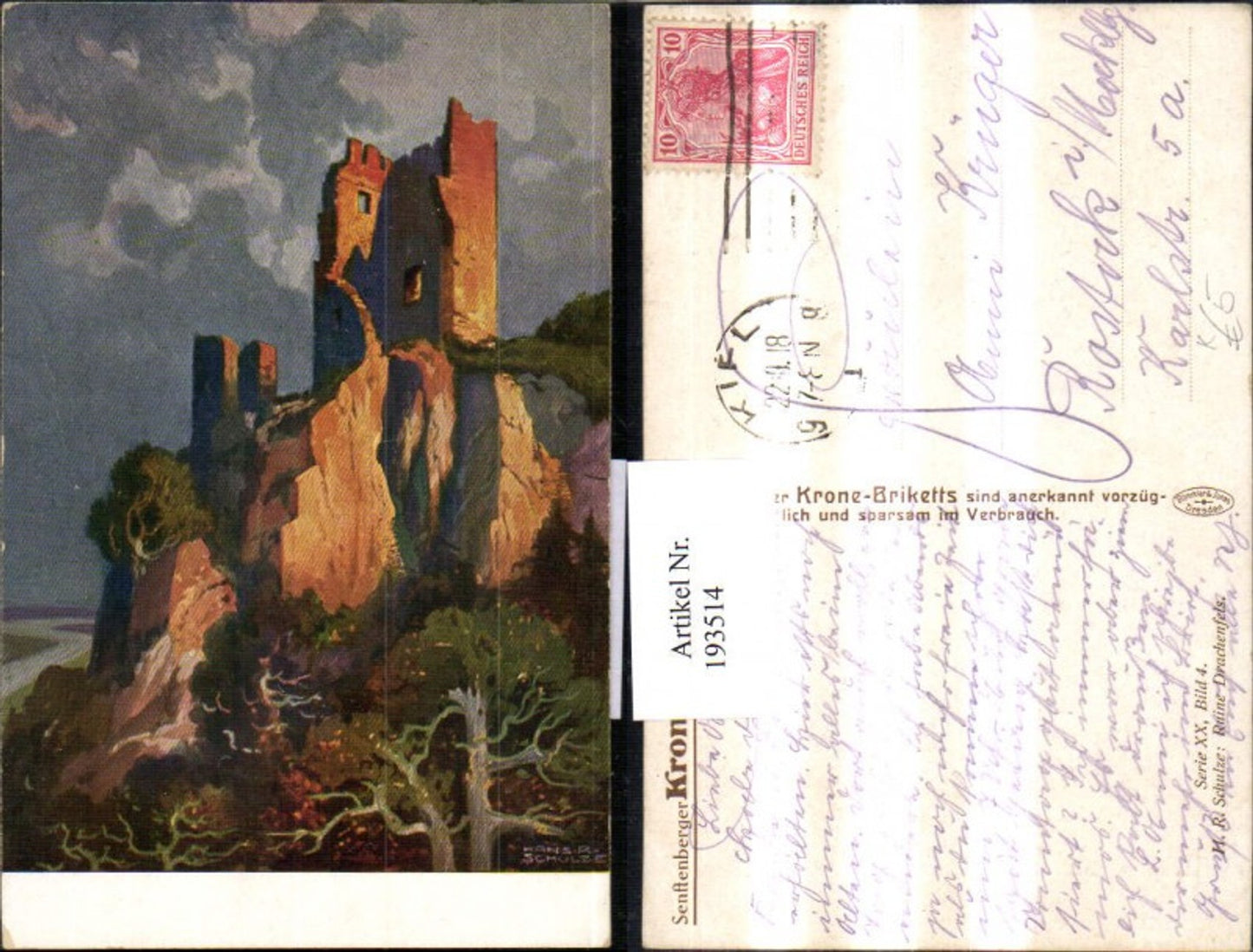 193514,Künstler AK H. R. Schulze 20/4 Ruine Drachfenfels