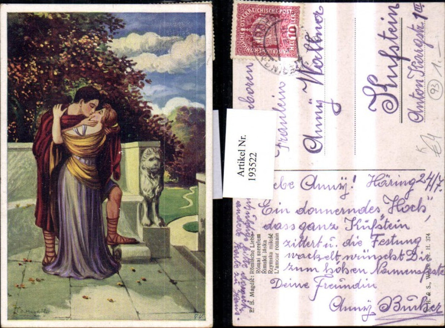 193522,Künstler AK E. B. Magdic Römische Liebe Liebespaar Frau u. Mann
