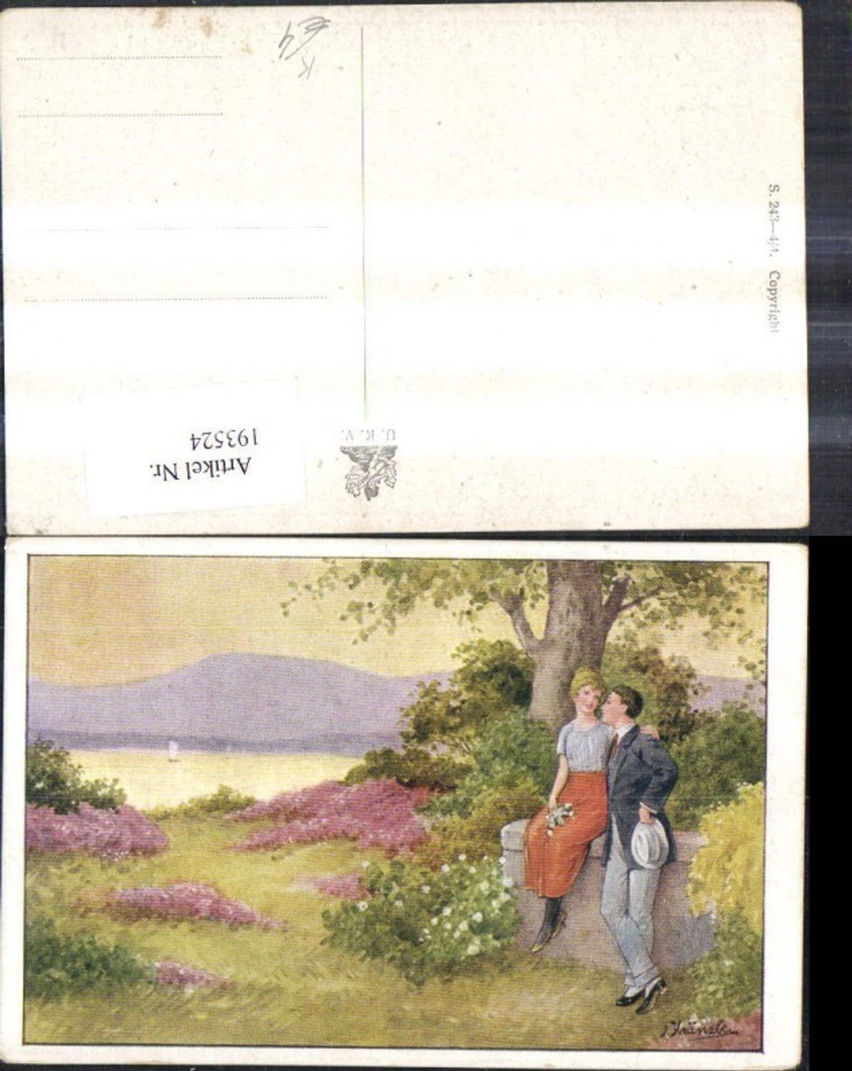 193524,Künstler Ak J. Kränzle Verliebtes Paar b. Mauer Baum