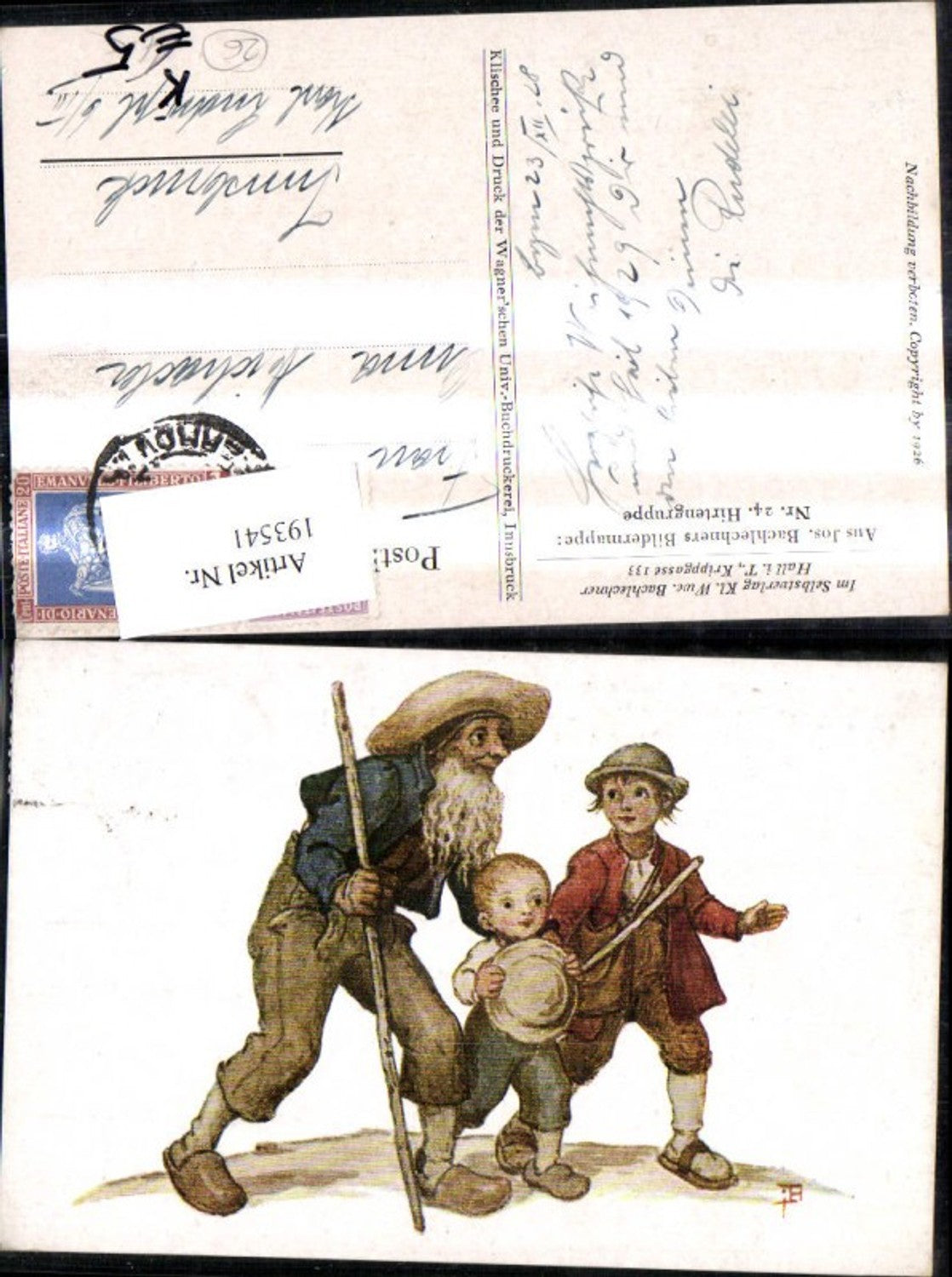 193541,Künstler Ak Josef Bachlehner Hirtengruppe Hirten Hirtenstab
