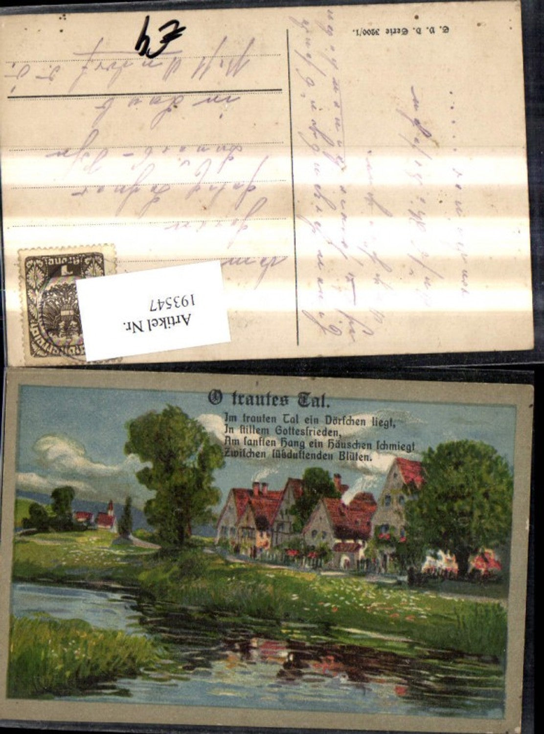 193547,Künstler Ak O Trautes Tal Dorf a. Bach Landschaft Spruch Text