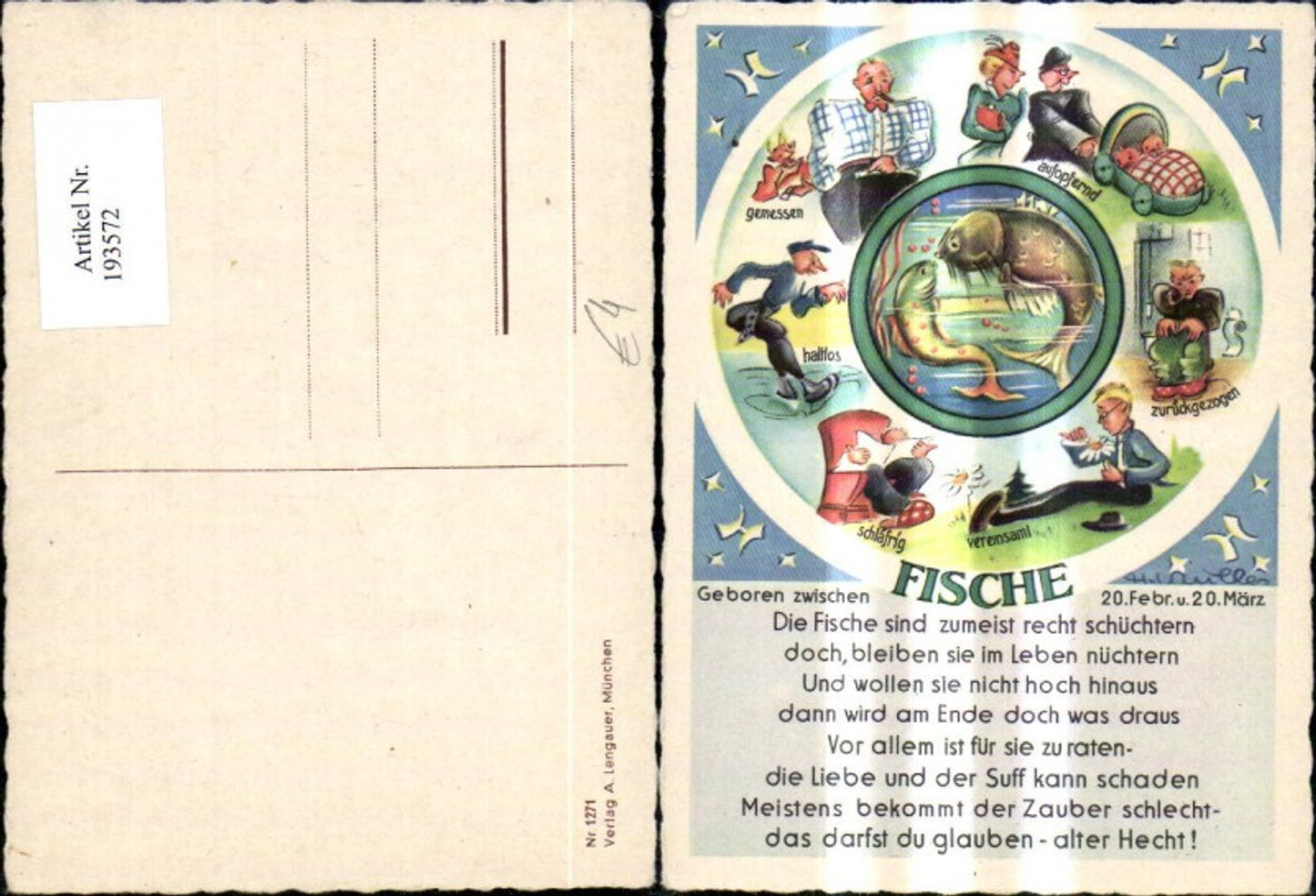 193572,Künstler Ak Ch. Müller Sternzeichen Fische Spruch Text