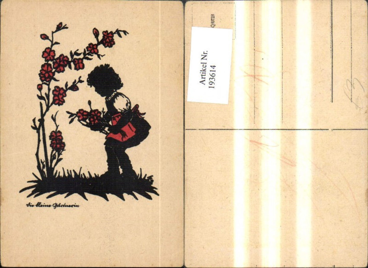 193614,Künstler Ak Scherenschnitt Silhouette Die kleine Gärtnerin Mädchen Blumen