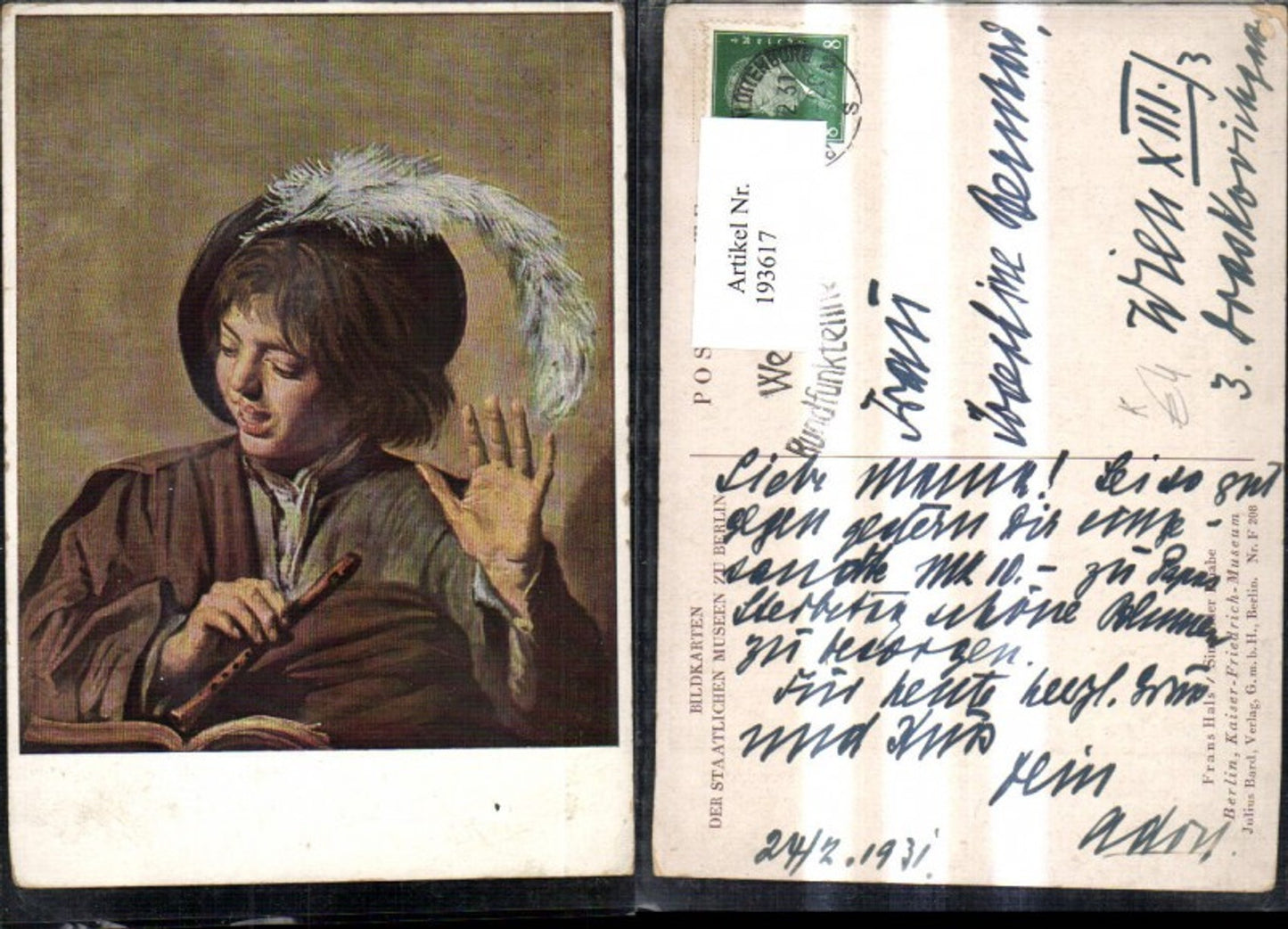 193617,Künstler Ak Franz Hals Singender Knabe Mann m. Flöte
