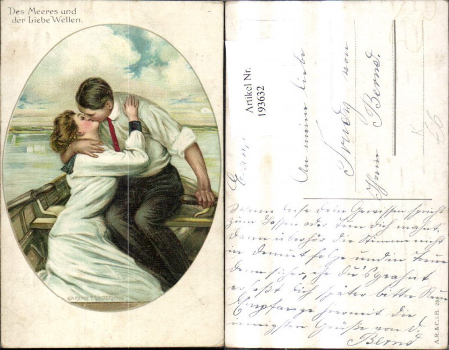 193632,Künstler Ak Garence F. Underwood Des Meeres u. d. Liebe Wellen Küssendes Paar i. Boot