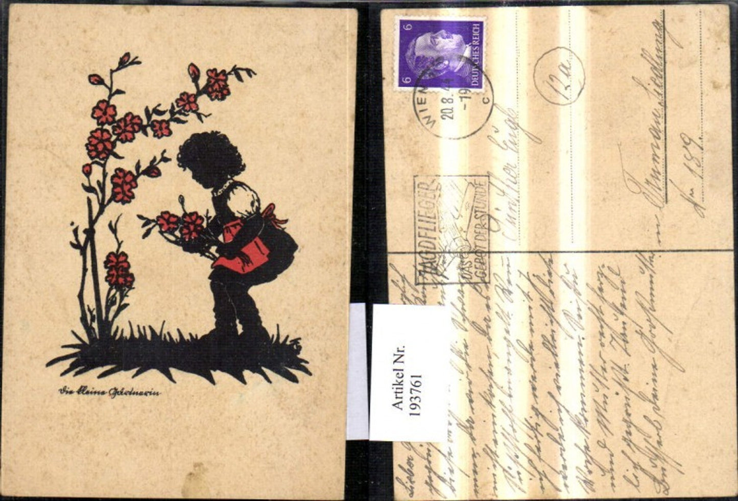 193761, Papercut silhouette of a girl with dress and flowers