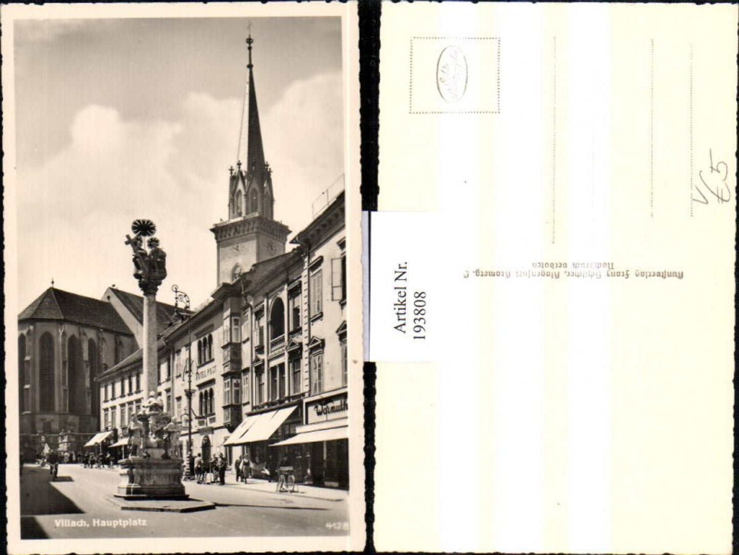 193808, Villach Main Square Trinity Column Church Tower Hotel Post pub Franz Schilcher 4128