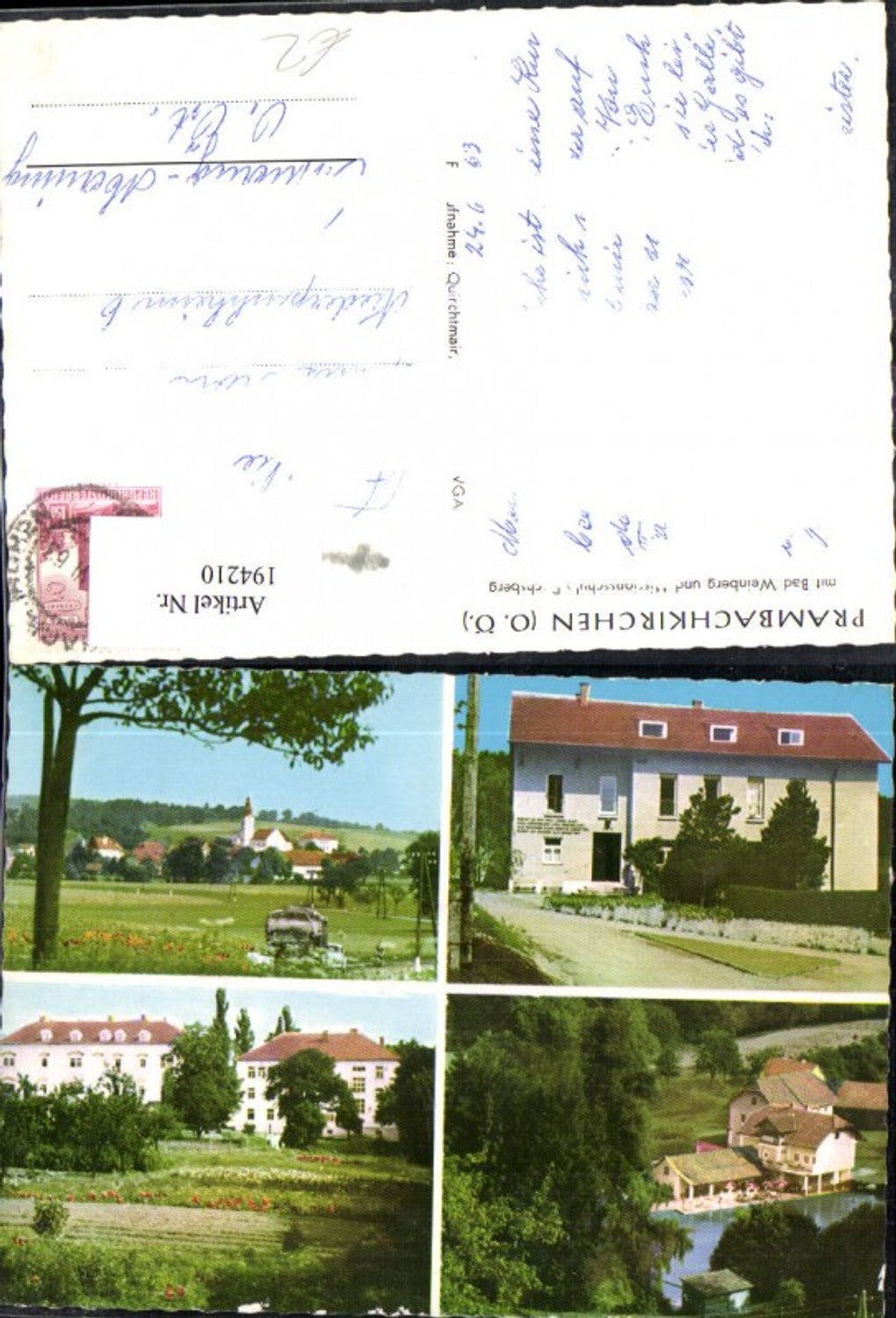 194210, Prambachkirchen with Bad Weinberg and Dachsberg Mission School, multi-image postcard