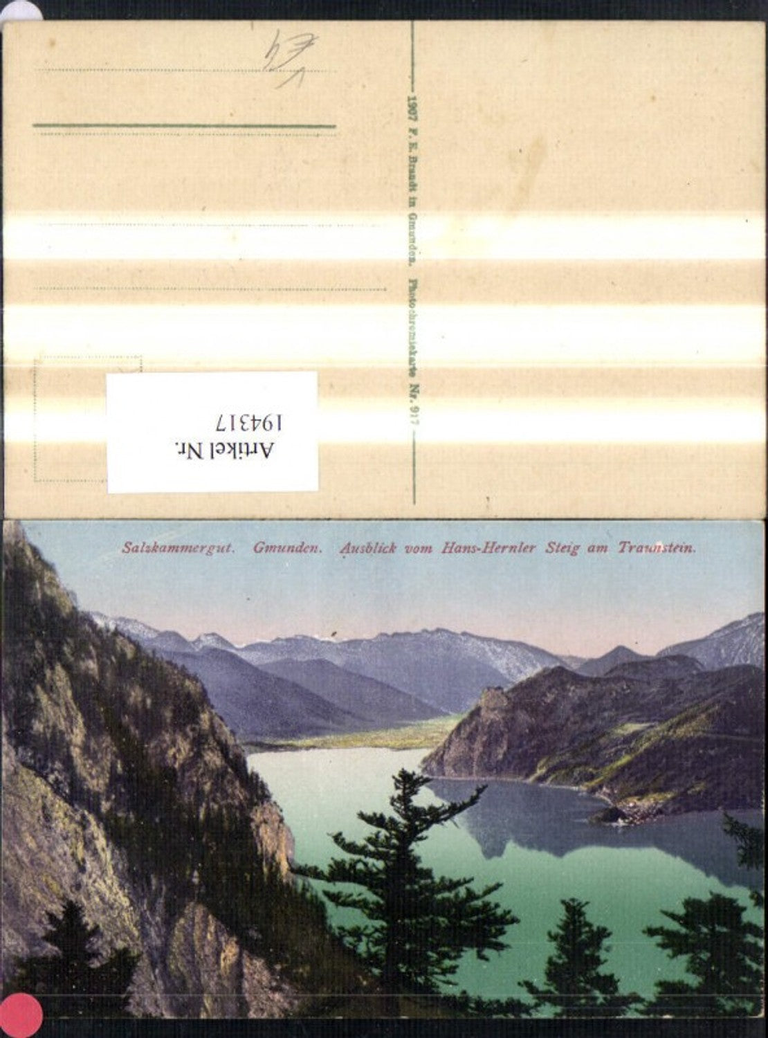 194317,Gmunden Ausblick v. Hans Hernler Steig a. Traunstein Salzkammergut pub F. E. Brandt 917