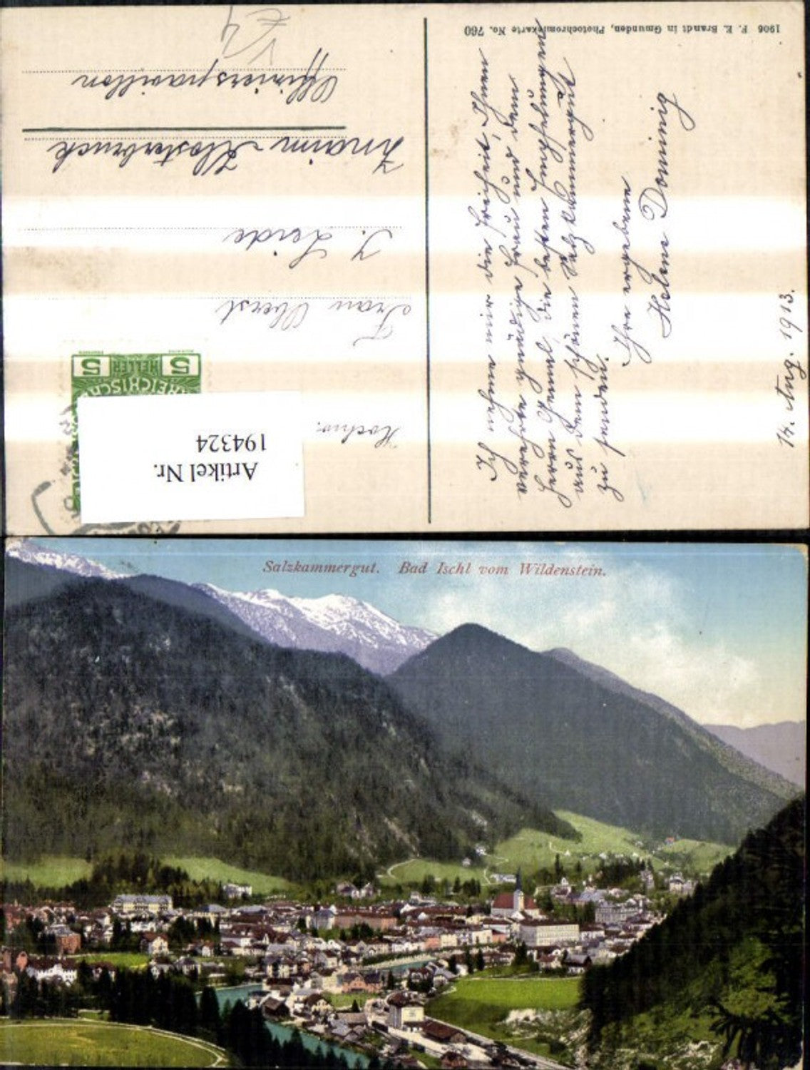 194324,Bad Ischl v. Wildenstein Salzkammergut pub F. E. Brandt 760